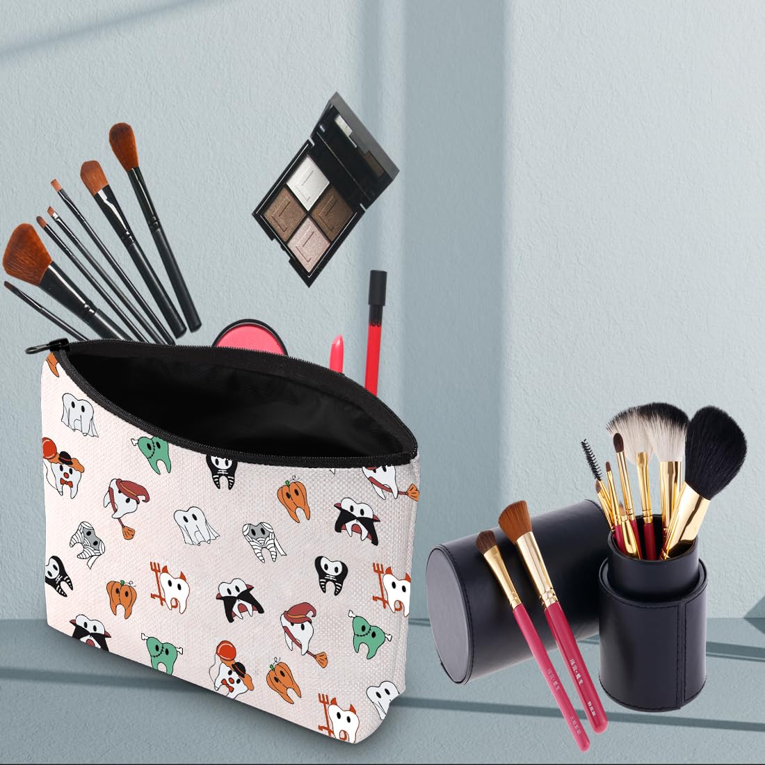 PWHAOO Halloween Cosmetic Bag for Teeth - Spooky Dentist Gift & Makeup Pouch | Perfect for Halloween Costumes, Cosplay, and Party Accessories