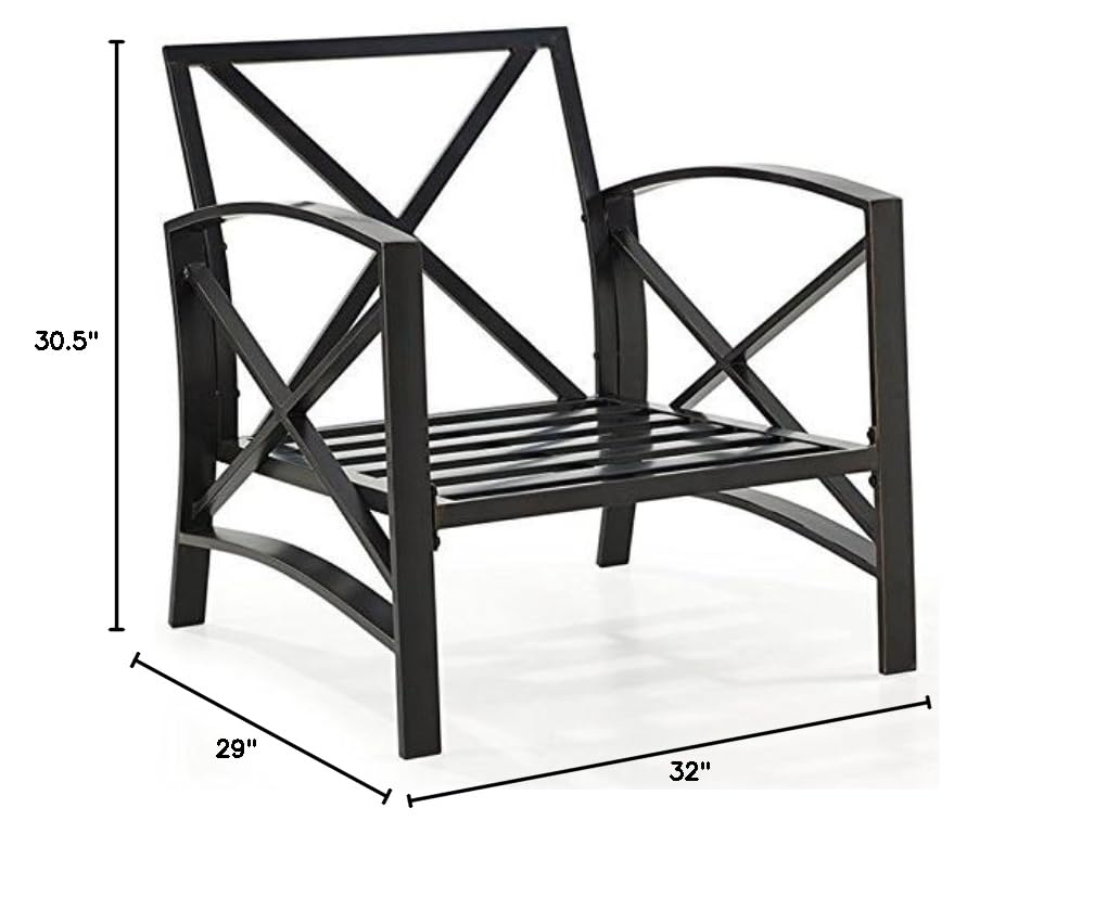Oil Rubbed Bronze Metal and Oatmeal Fabric Patio Arm Chair - Outdoor Lounge Seating for Garden, Deck, and Poolside Relaxation