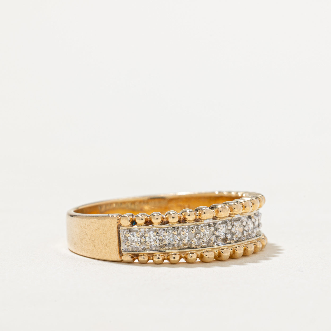0.21ctw Semi Eternity Diamond Beaded Edge Ring - Size 9 | Elegant Wedding Band, Anniversary Gift & Everyday Luxury Jewelry for Women