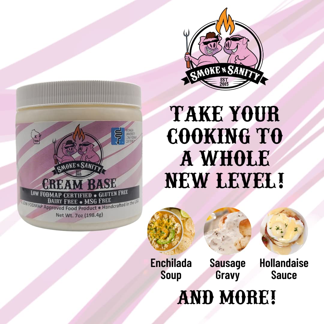 Smoke n Sanity SnS Cream Base - Monash Certified Low FODMAP, Gluten Free, Kosher, Dairy Free & MSG Free (7 oz Jar) - Perfect for IBS-Friendly Cooking & Baking