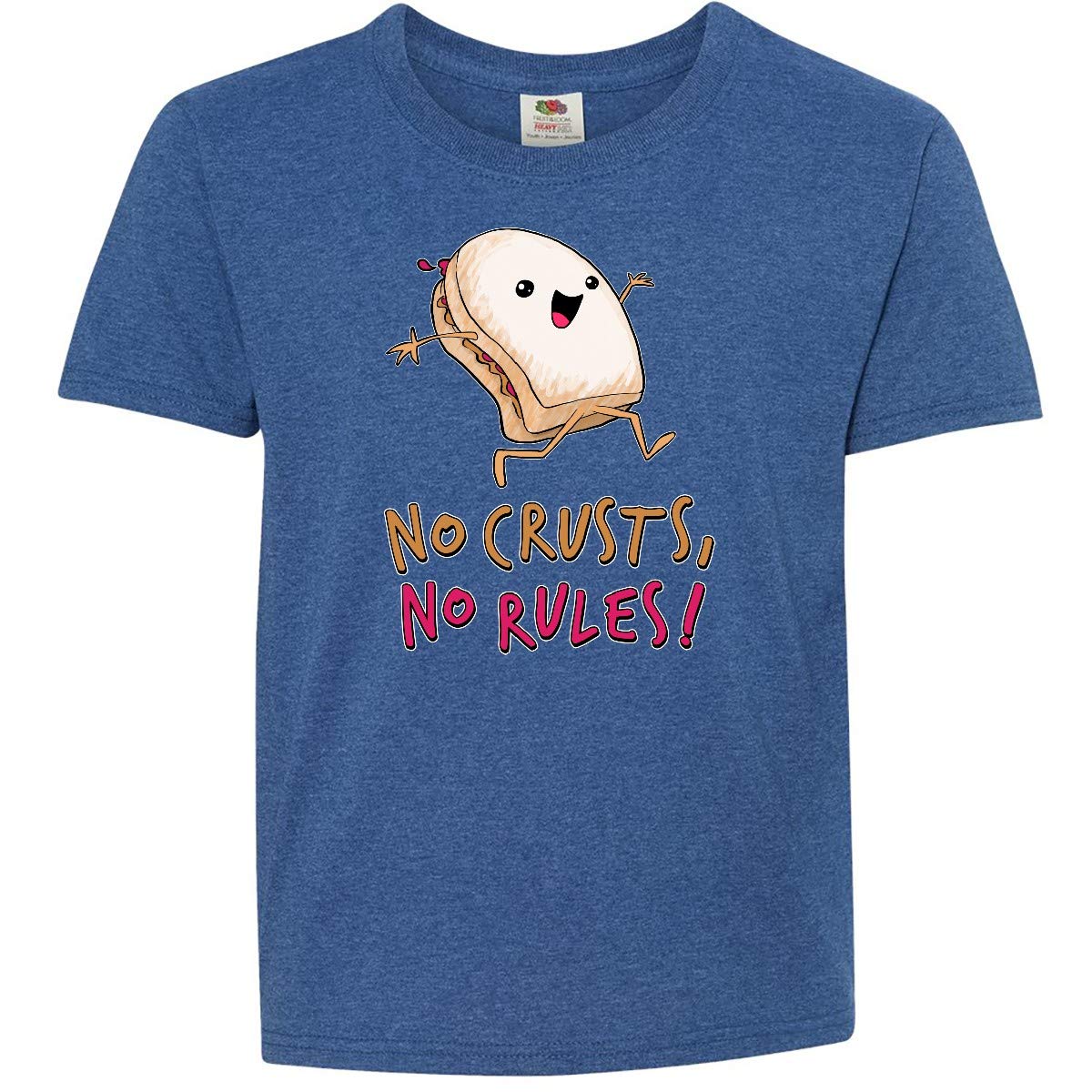 Inktastic No Crusts, No Rules - Funny PB&J Sandwich Graphic Youth T-Shirt for Kids | Playful Casual Wear for School, Playdates & Family Outings