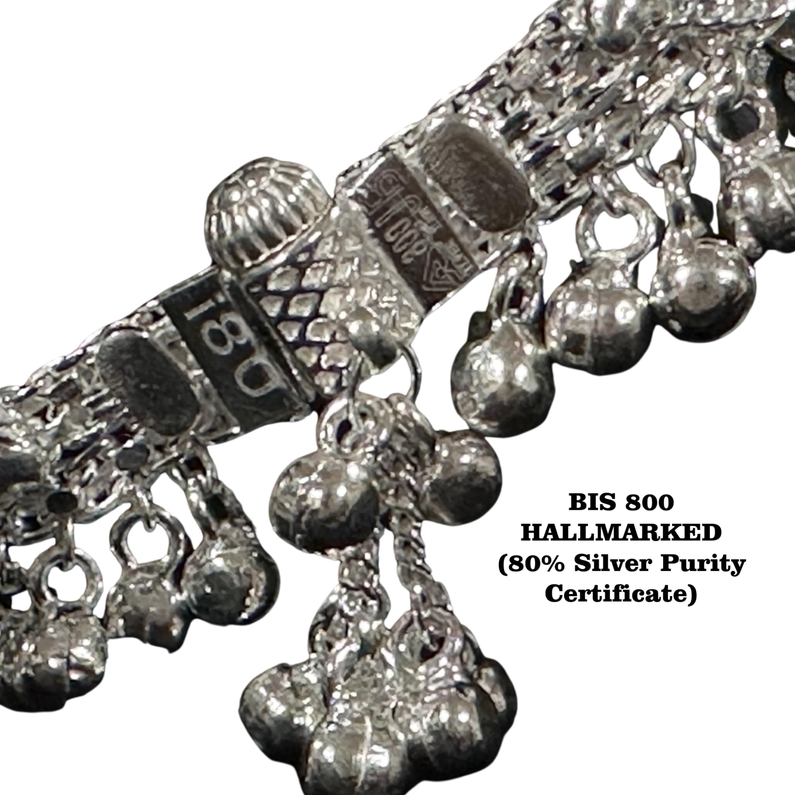 Balaji 800 Silver Rajwada Hallmarked Pajeb Anklet with Meenakari Work - Style #27 | Traditional Indian Anklet for Women | Perfect for Weddings, Festivals & Cultural Events