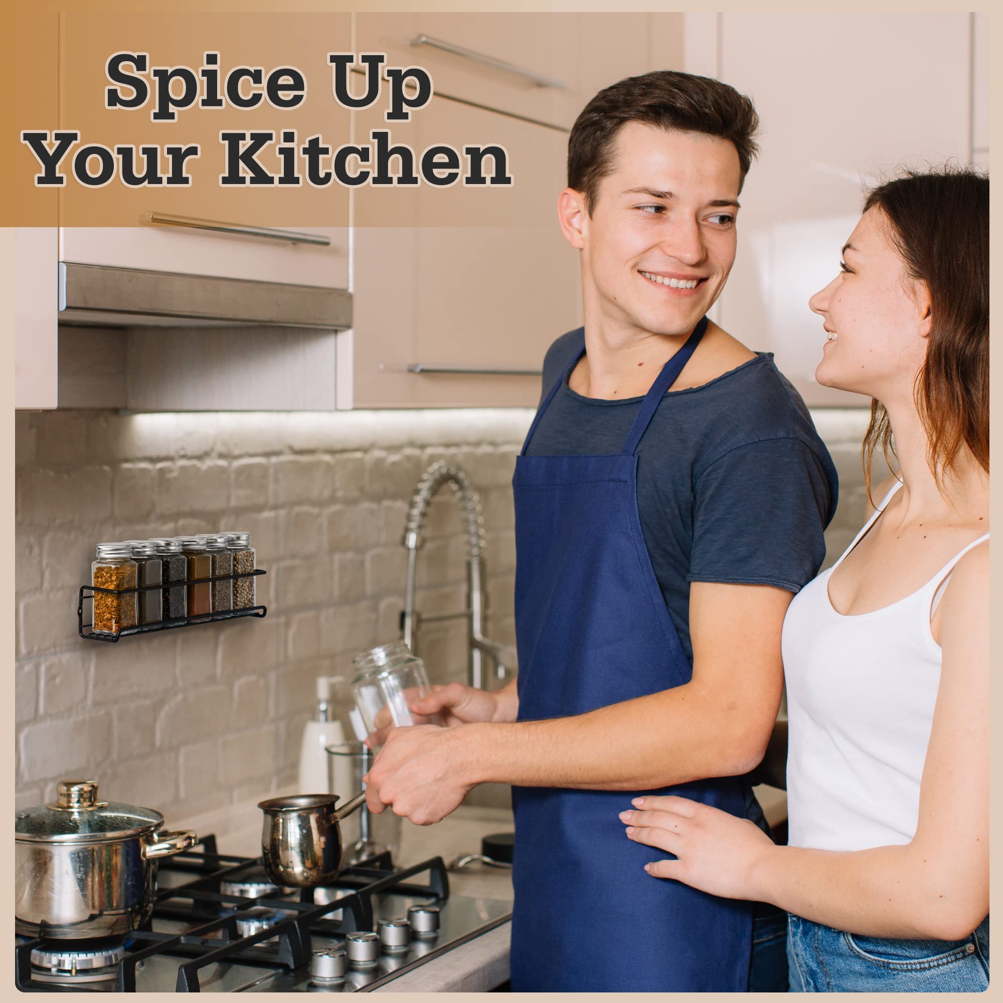 Space Saving Wall Mount Spice Rack Organizer - 4 Tier Kitchen Spice Shelf for Seasoning Jars & Bottles - Perfect for Small Kitchens, Pantries & RV Cooking Spaces
