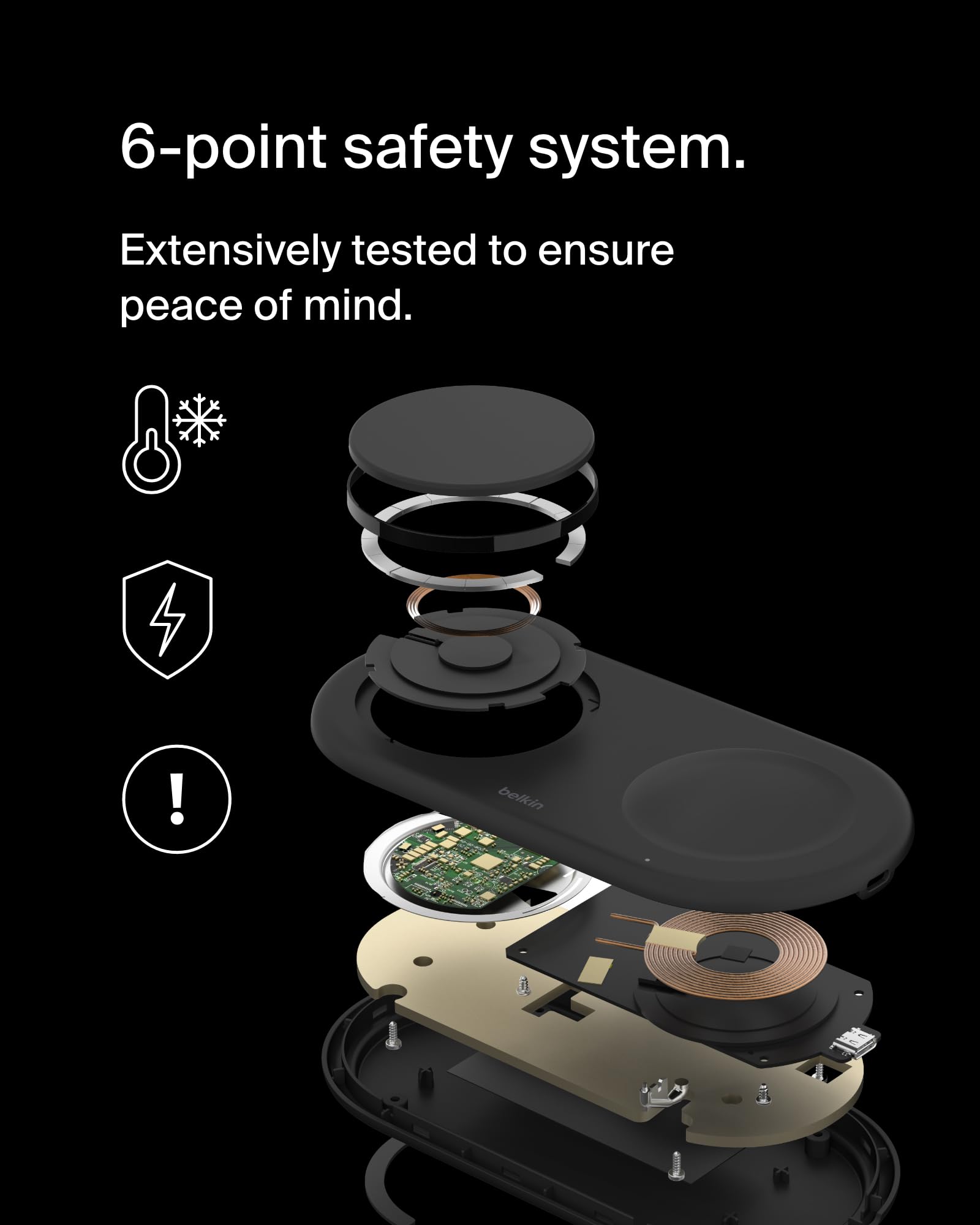 Belkin 3-in-1 MagSafe-Compatible Wireless Charging Pad with Qi2 15W Fast Charging - iPhone Charger Station for iPhone 16/15/14 Series, AirPods & Apple Watch - Perfect for Home, Office & Travel - Black