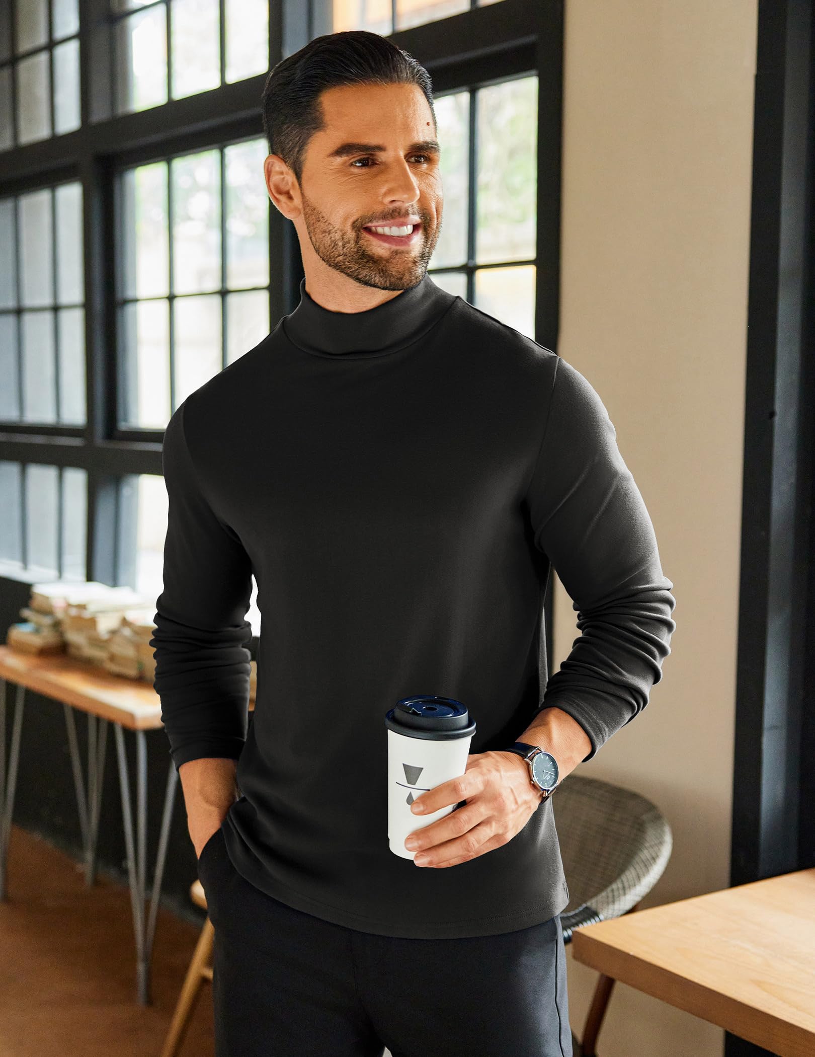 COOFANDY Men's Fleece Mock Neck Pullover Long Sleeve Shirt - Soft Winter Thermal Top for Casual Wear, Outdoor Activities & Layering