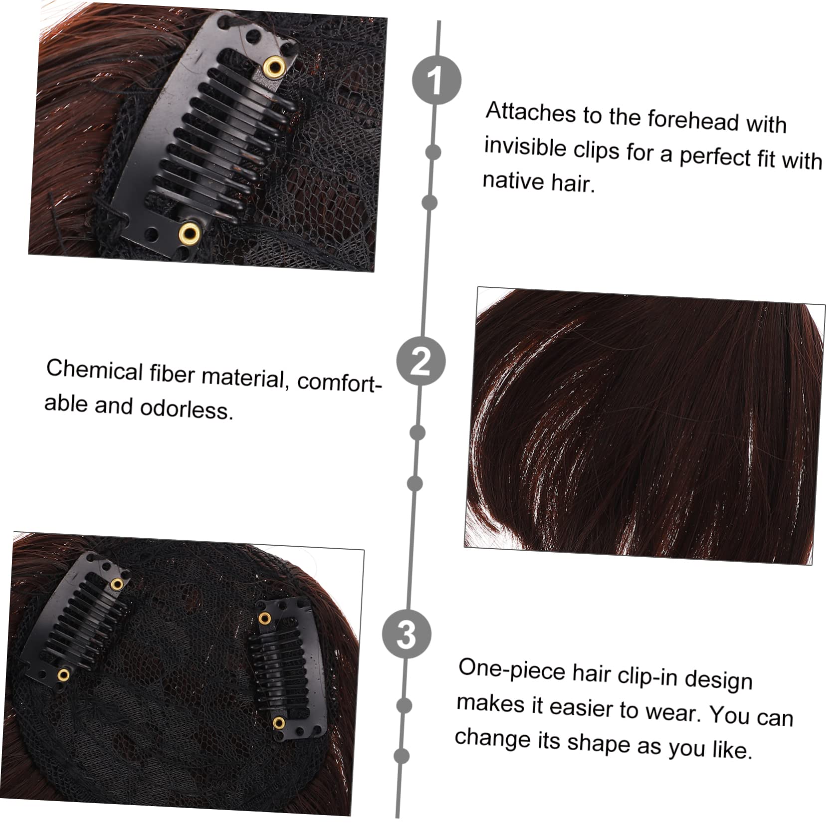 FRCOLOR 5pcs Clip-in Bangs Hair Extensions for Women - Adjustable Length Fake Hair Clips | Natural Looking Fringe Hairpieces for Everyday Wear & Cosplay