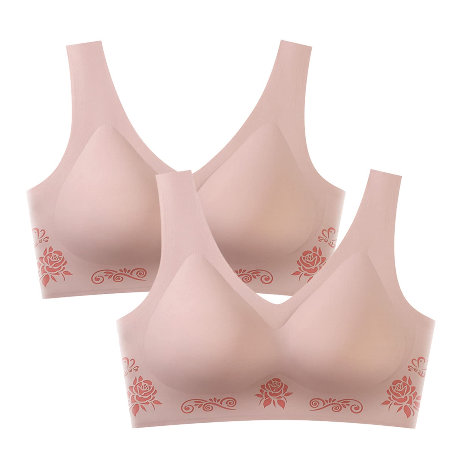 MINIY 2-Pack Women's Wireless Sports Bras - Seamless Underwire Ice Silk Sleep Bra with Back Closure - Comfortable Workout & Yoga Bras for Running, Gym, Lounge & Everyday Wear