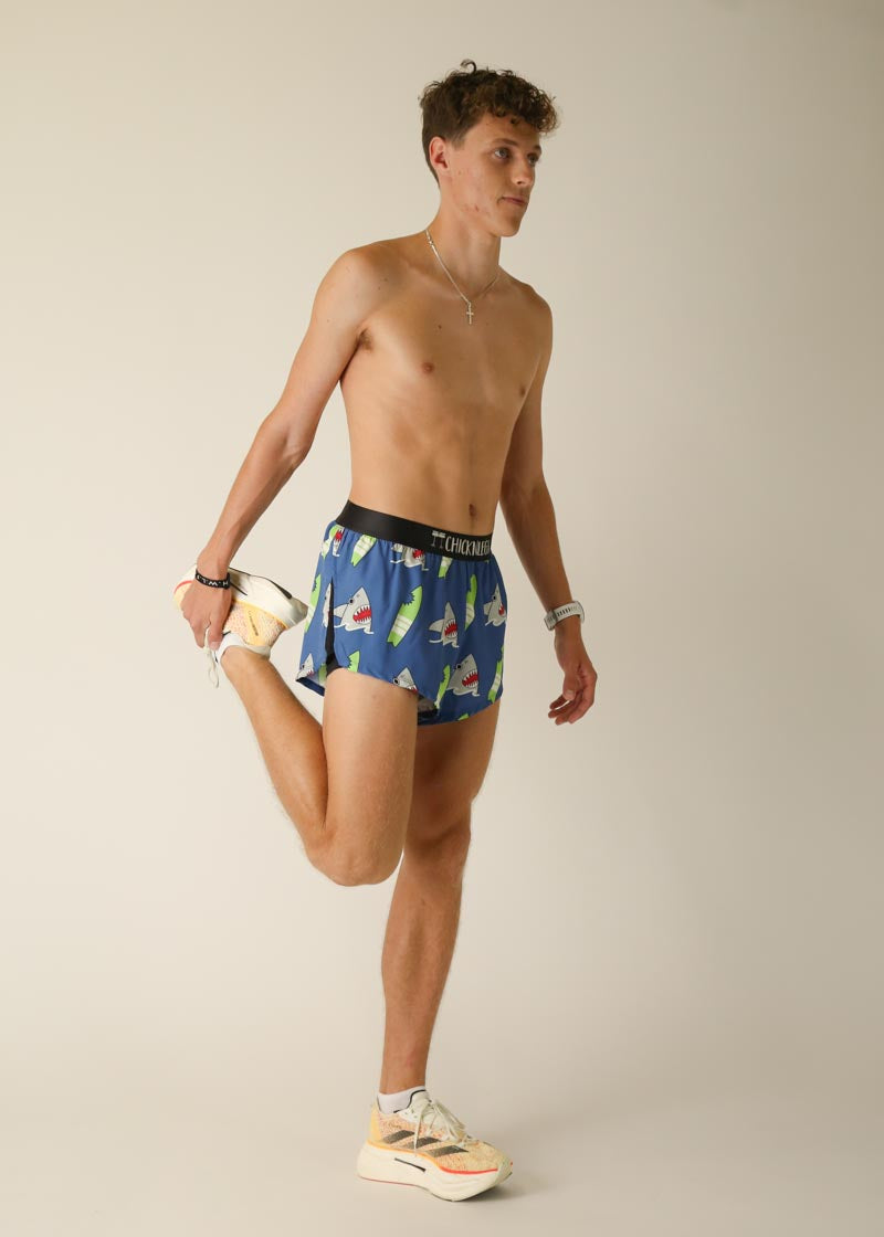 Men's Quick-Dry Blue Sharks 2 Split Running Shorts - Lightweight & Breathable for Gym, Workout & Outdoor Sports