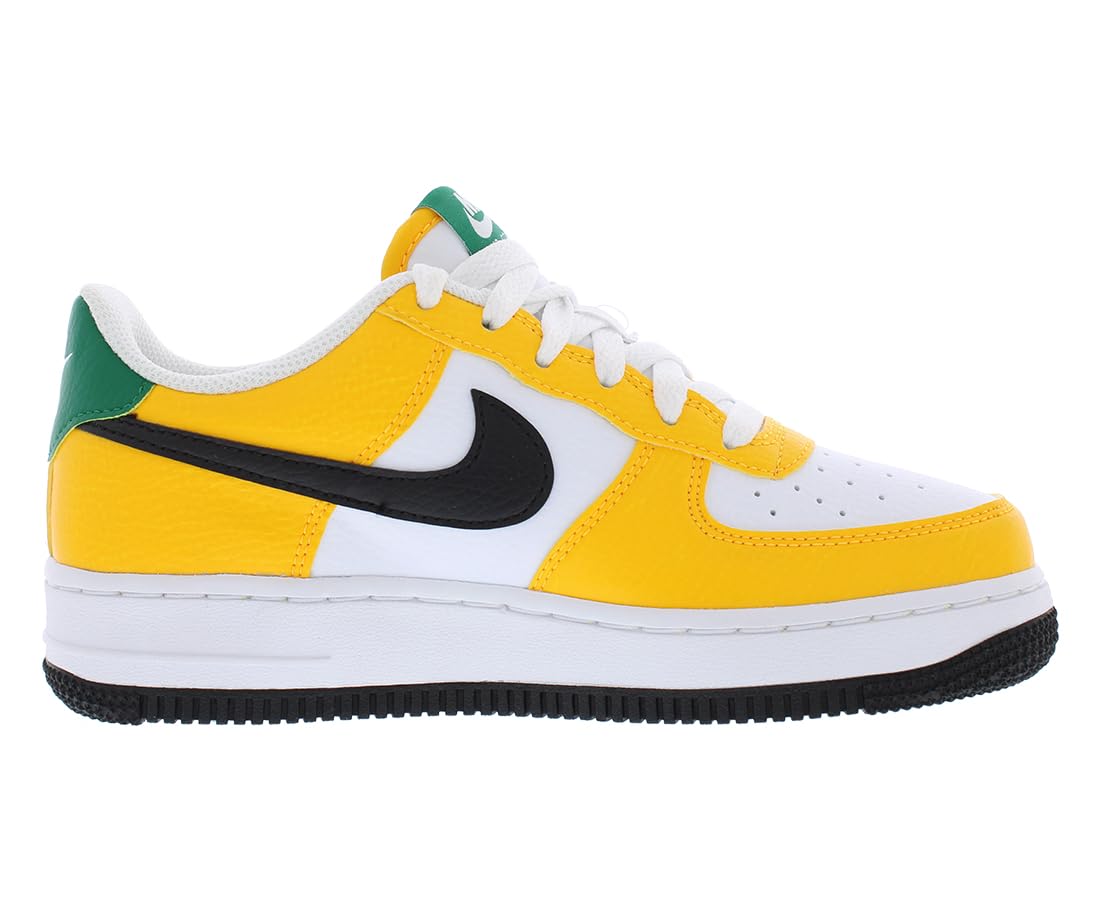 Nike Air Force 1 Big Kids' Sneakers - University Gold/Black/Malachite - Size 6 - Comfortable Basketball Shoes for Boys - Perfect for School, Sports & Casual Wear