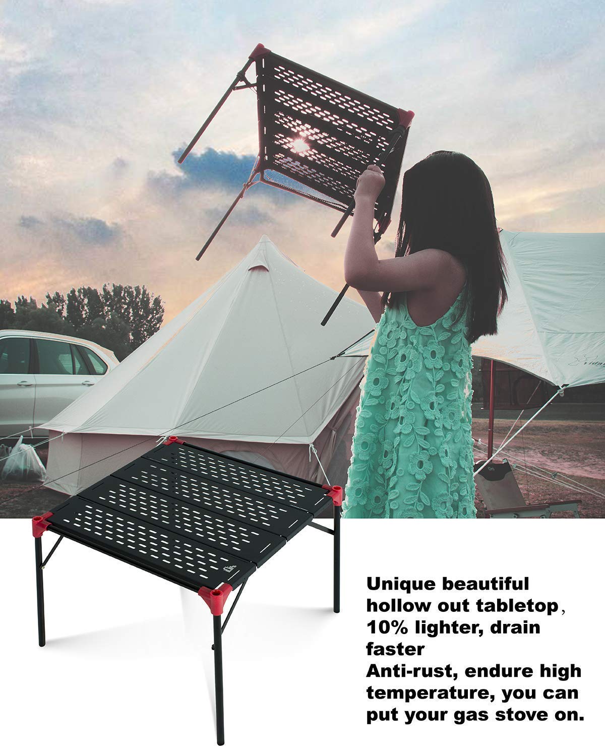 iClimb 2 Extendable Folding Tables with 1 Pack Connecting Plates & 2 Lantern Hangers - Ultralight Compact Portable for Camping, Backpacking, Beach, Concert, BBQ Party | Perfect for Outdoor Picnics, Tailgating & Home Use