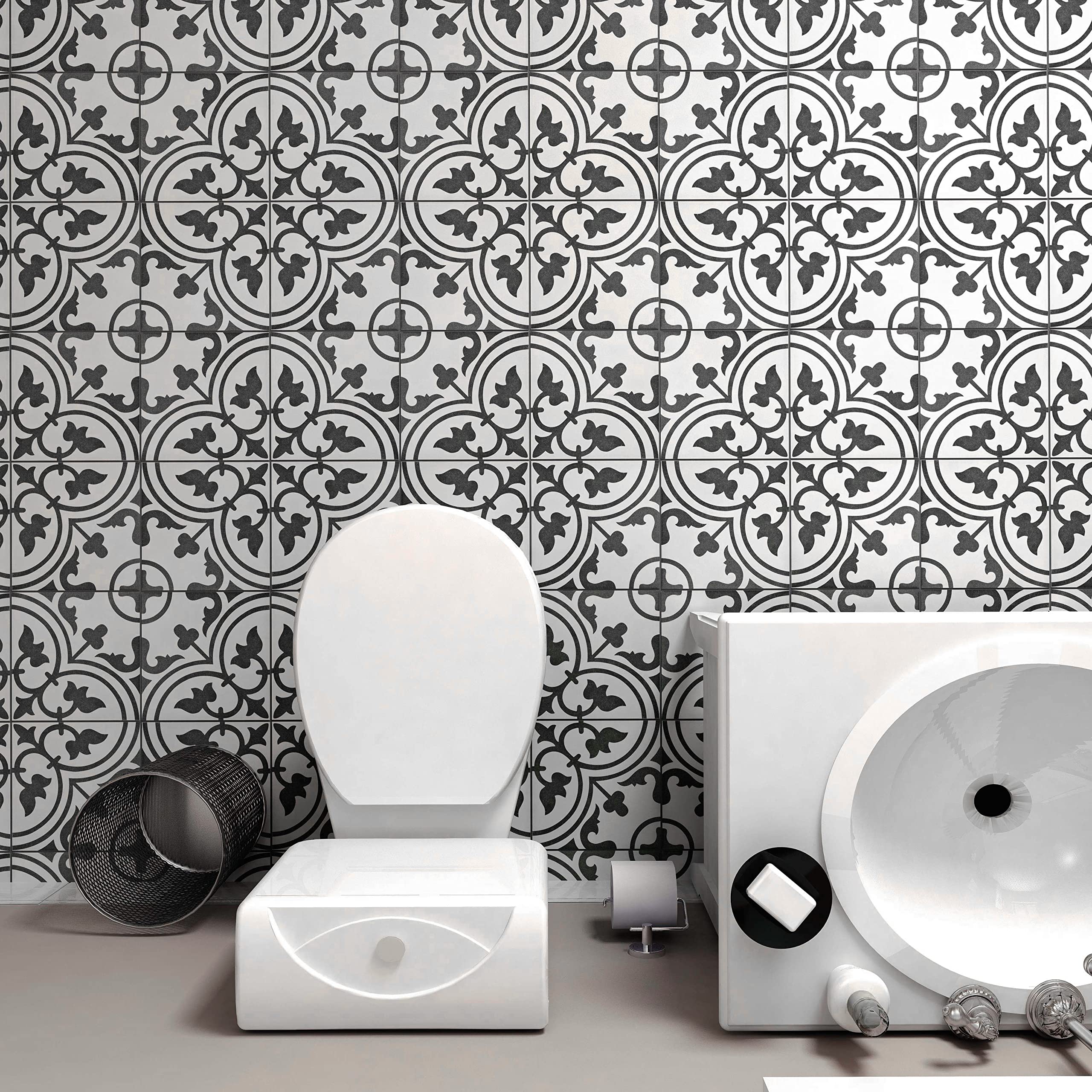 Merola Tile Arte White 9.75x9.75 Inch Porcelain Floor and Wall Tile - Perfect for Bathroom, Kitchen, and Backsplash Renovations