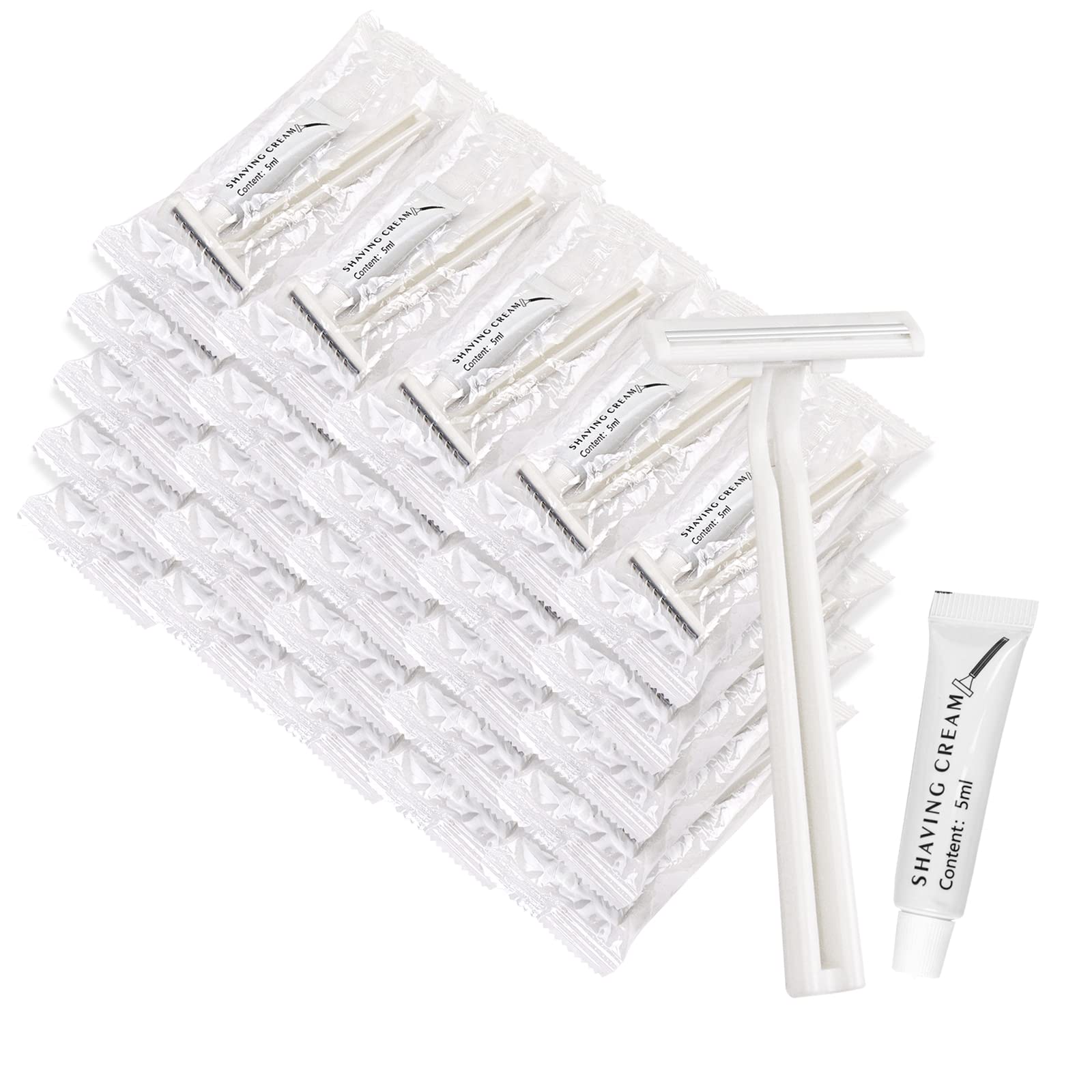 Bulk Disposable Razors with Blade Cover - 30 Pack, Individually Wrapped White Razors with Shaving Cream | Perfect for Hotels, Nursing Homes, Shelters & Travel Essentials