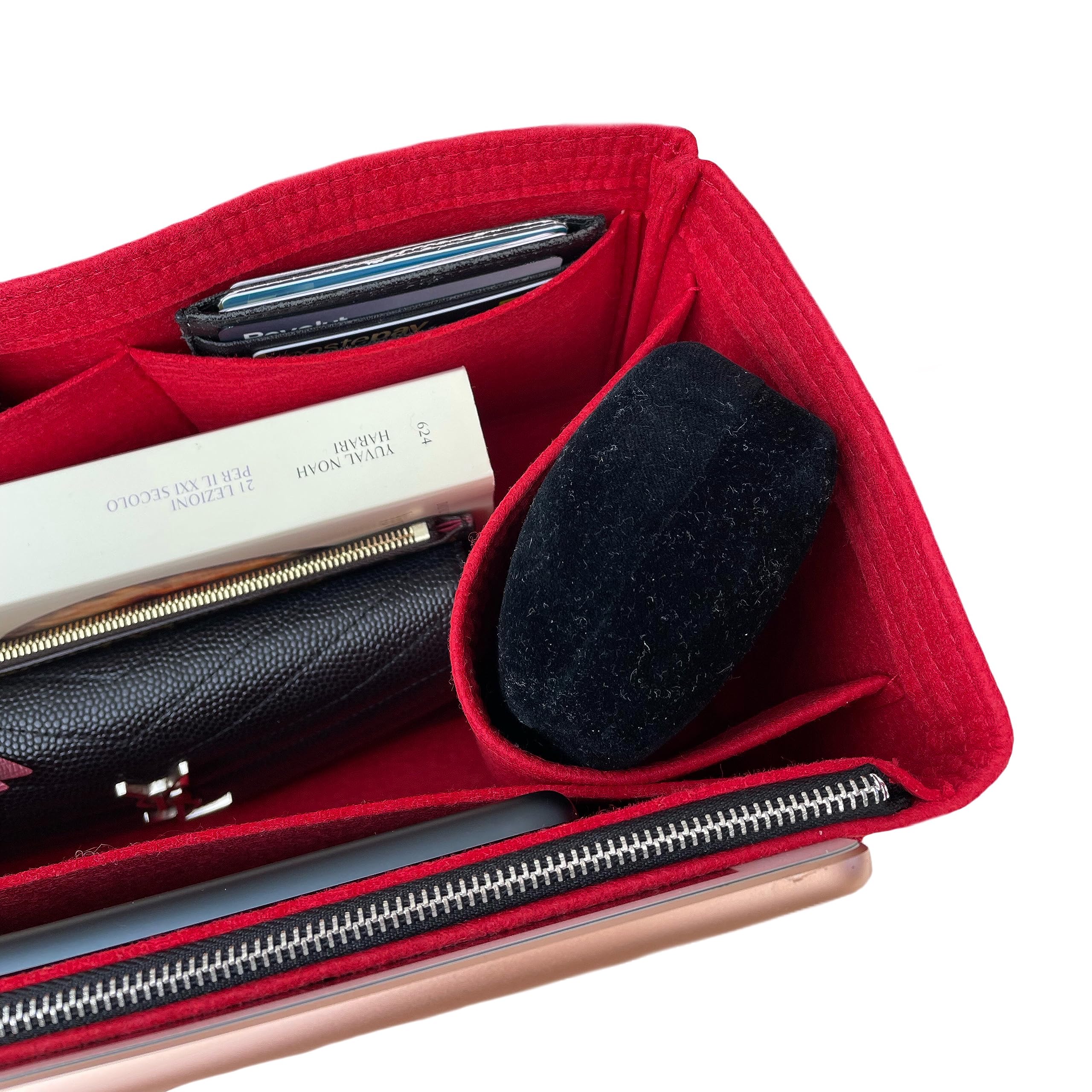 LV Carryall Bag Organizer Insert - Premium 2mm Handmade Felt with Gold Zipper for Carryall MM/PM (Bubblegum) | Purse Organizer for Women | Travel & Everyday Use Accessory