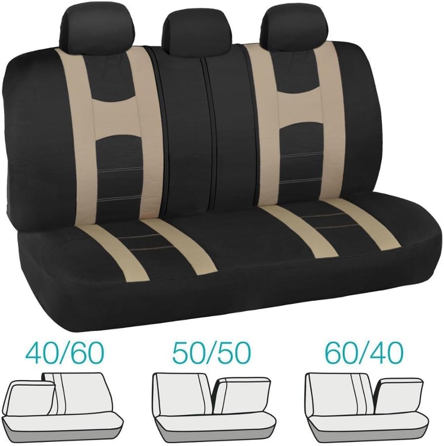 Premium Beige Car Seat Covers & Floor Mats Full Set - Universal Fit for Cars, Trucks, Vans & SUVs | Forza Series Interior Protection | Front & Rear Bench Covers with Durable Floor Mat Protectors | Perfect for Daily Commute, Road Trips & Vehicle Maintenance