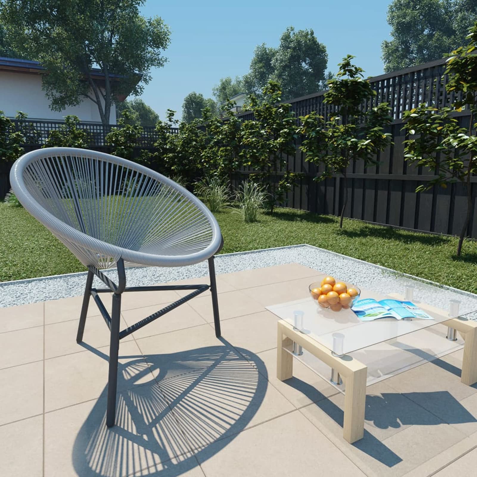 Stackable Outdoor Patio Chairs - Lightweight Poly Rattan Moon Chairs with Side Table (Set of 2, Gray) for Garden, Poolside, and Balcony Relaxation