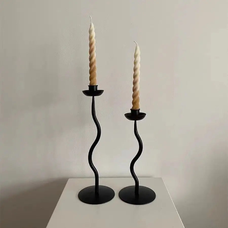 Deco Wave Iron Candle Holder - Elegant Rustic Home Decor for Tabletop, Wedding Centerpiece, Fireplace Mantel & Outdoor Patio Lighting