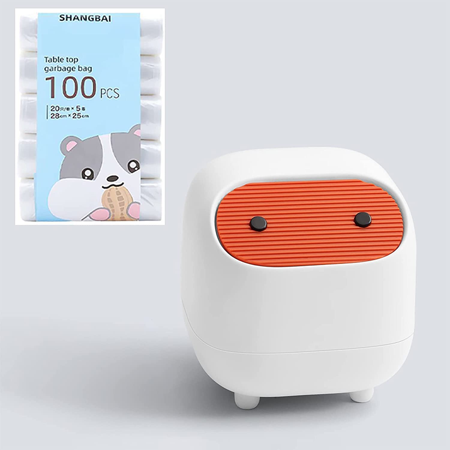 AMbAYZ Small Waste Bin - Cute Ninja Press Desk Trash Can with Lid, Compact Dustbin for Home, Bedroom, Kitchen, Car & Office - White | Perfect for Small Spaces, Work Desks & Home Organization