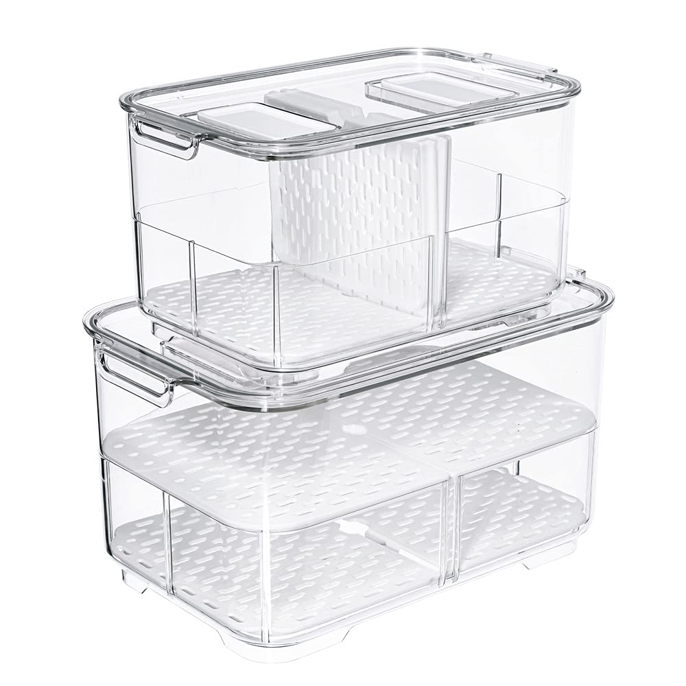 Stackable Freezer Bins & Fridge Food Storage Containers - 2-Piece Set for Fresh Produce, Meal Prep & Kitchen Organization | Perfect for Refrigerator, Freezer & Pantry Storage