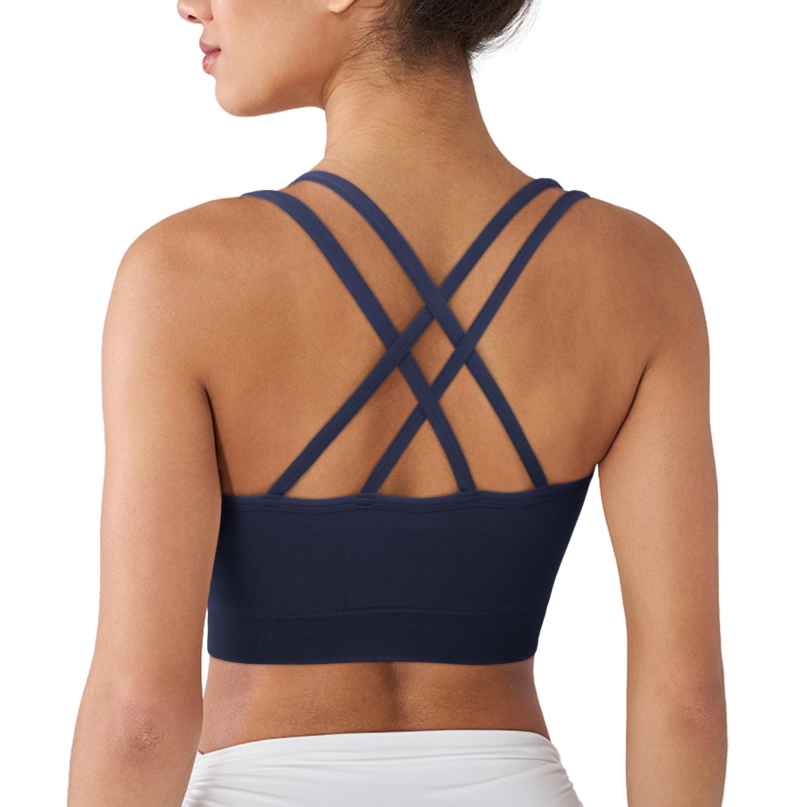 WOYYHO Women's Cross Back Sports Bra - Padded Strappy Yoga Bra with Medium Support for Gym, Fitness & Workout - 3 Pack - Perfect for Running, Yoga & High-Intensity Training