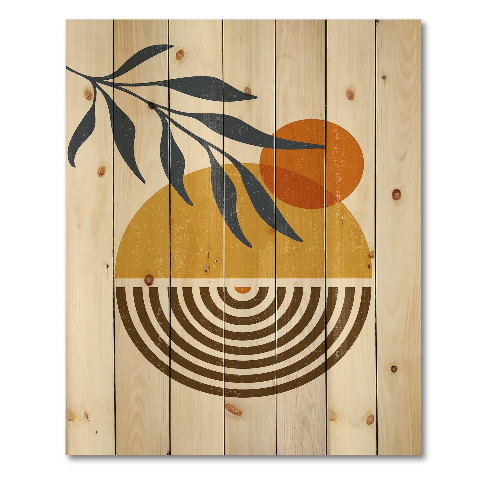 Modern Abstract Leaf Wood Wall Art - Botanical Minimalist Floral Decor Printed on Natural Pine Wood - Large Yellow Wood Wall Panels for Living Room, Bedroom & Office Decor