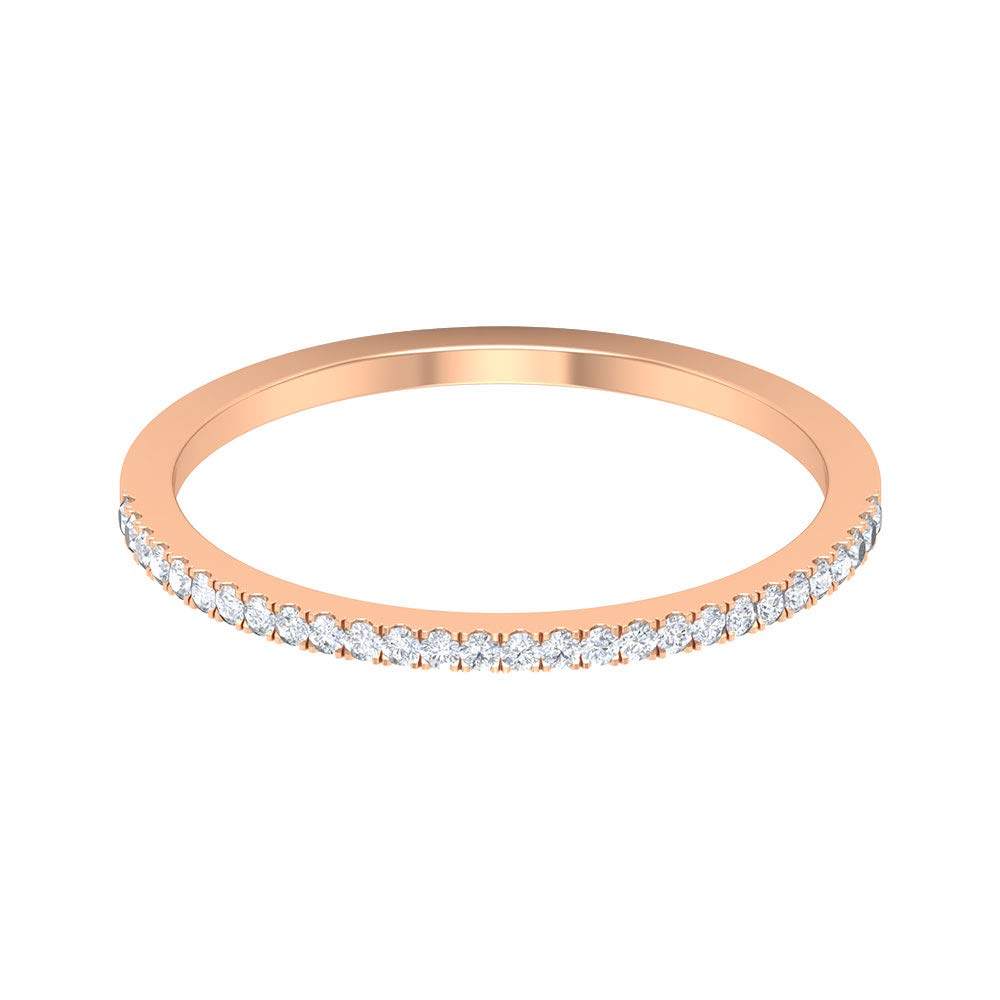 Minimalist Diamond Half Eternity Ring for Women - 14K Solid Gold Round Cut Diamond Band with French Pavé Setting (HI Color SI Clarity) - Elegant Wedding, Anniversary & Everyday Jewelry Gift