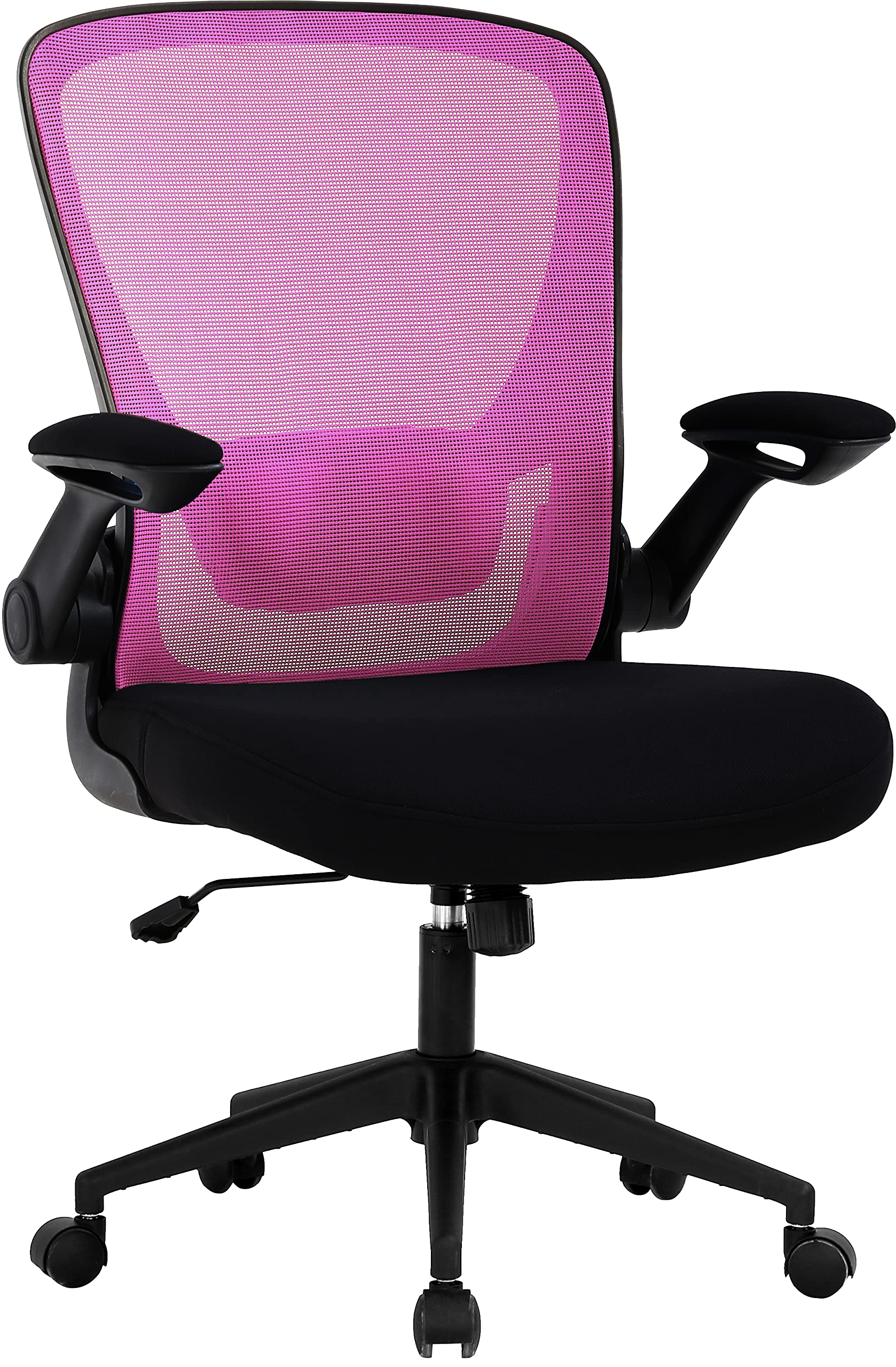 Ergonomic Office Chair with Lumbar Support - Adjustable Mid Back Mesh Computer Desk Chair with Wheels & Arms - Comfortable Swivel Rolling Task Chair for Adults (Pink) - Perfect for Home Office, Bedroom Workspace & Small Spaces