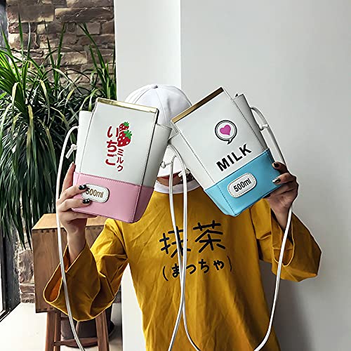 Kawaii Strawberry Milk Carton Crossbody Bag - Cute Japanese Style Shoulder Purse for Women, Phone Wallet & Essentials - Perfect for School, Travel & Cosplay
