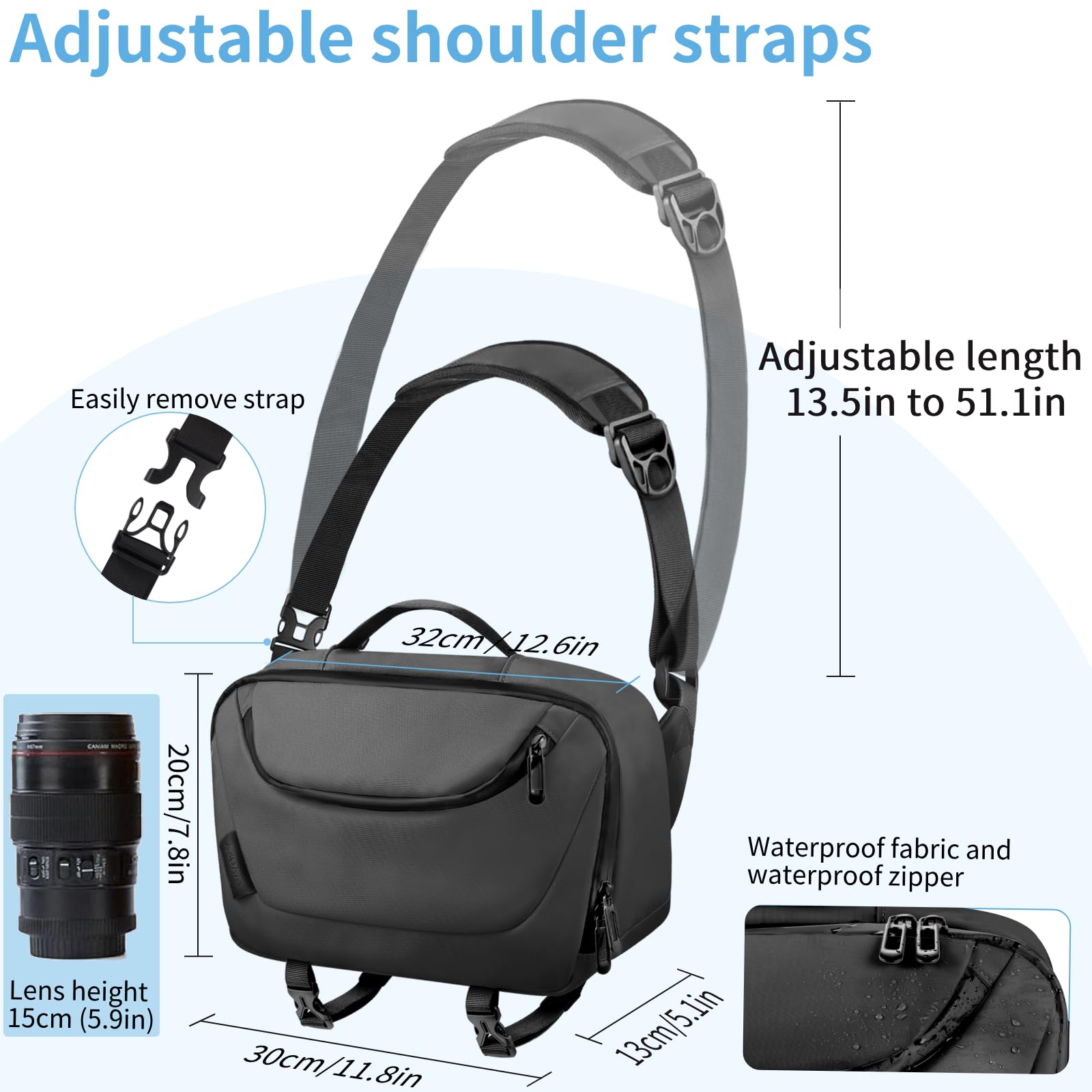 Waterproof Camera Sling Bag with Tripod Holder - Crossbody DSLR/SLR/Mirrorless Camera Case for Photographers (Black) - Perfect for Travel, Hiking & Outdoor Photography