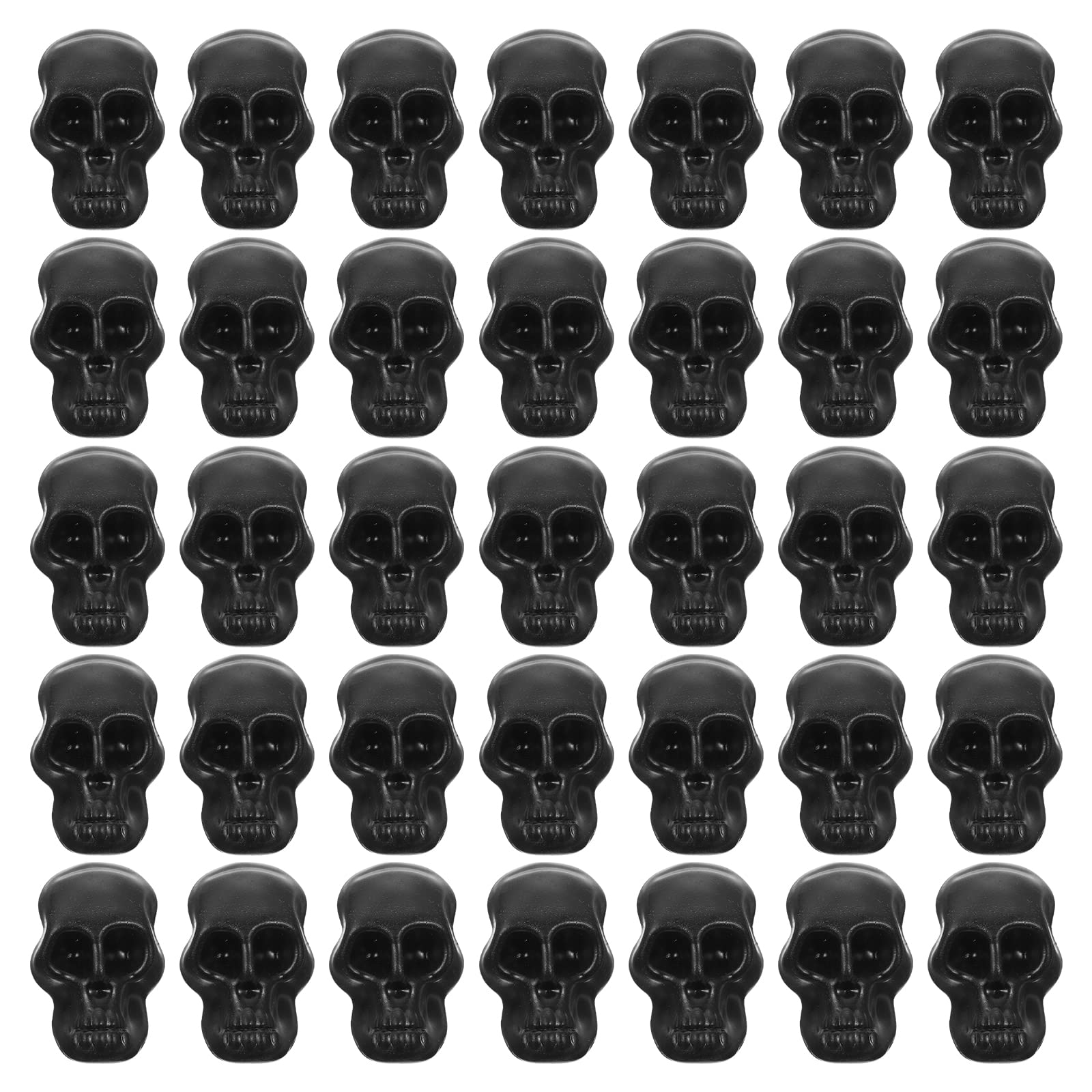 LUOZZY 50 Pcs Halloween Skull Decorations - Realistic Plastic Skeleton Heads for Spooky Party, Haunted House, and Graveyard Decorations - Medium Black Size