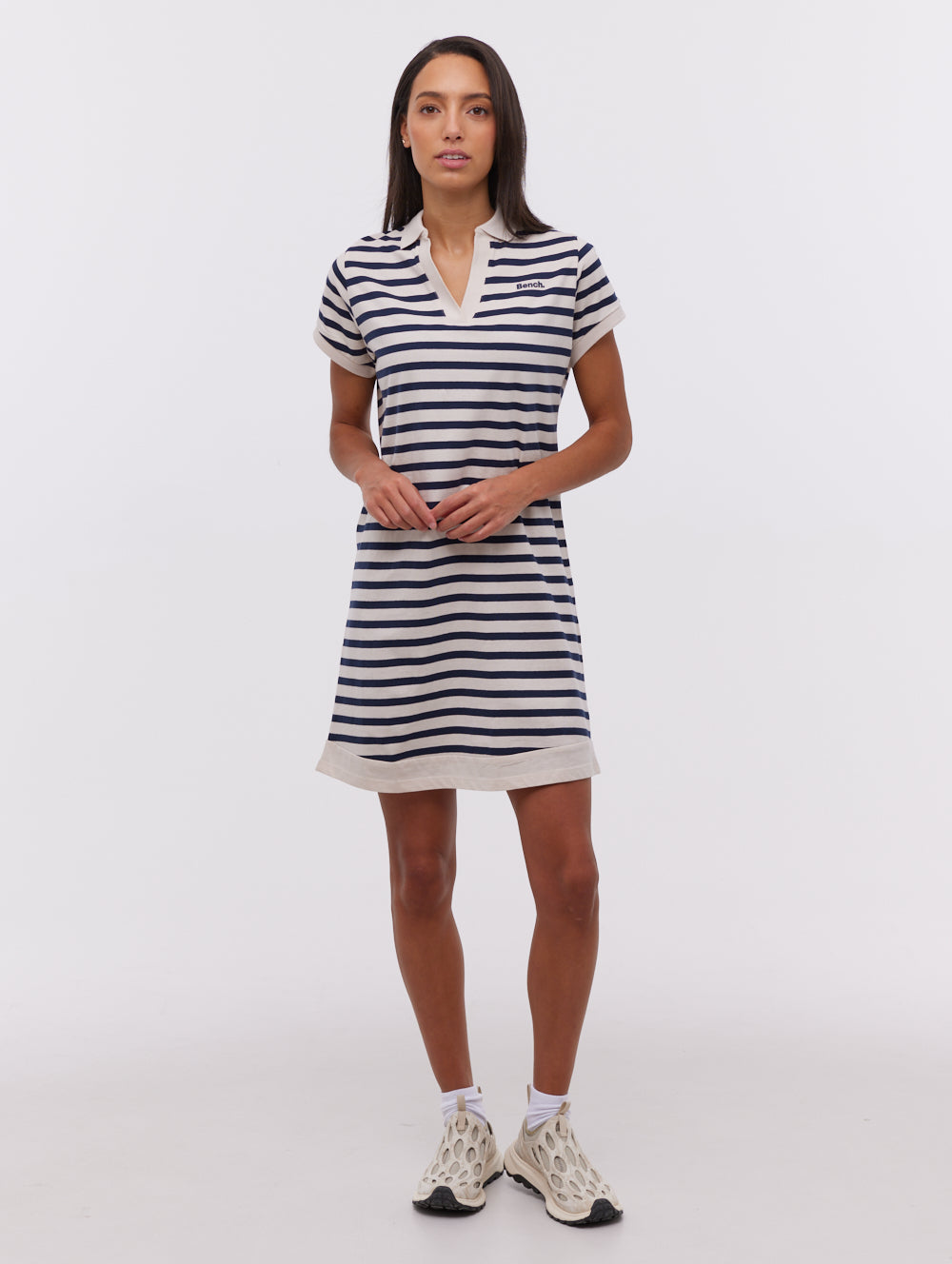 Orenda Women's Stripe Polo Dress - Casual Summer Short Sleeve Shirt Dress for Golf, Tennis & Outdoor Activities
