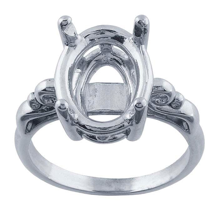 Premium Sterling Silver 8x6mm to 14x10mm Oval Scroll Ring Mounting with Faceted Design - 4 Prong Pre-Notched Offset Blank Ring (Sizes 5-8) | Perfect for Engagement Rings, Wedding Bands & Jewelry Making
