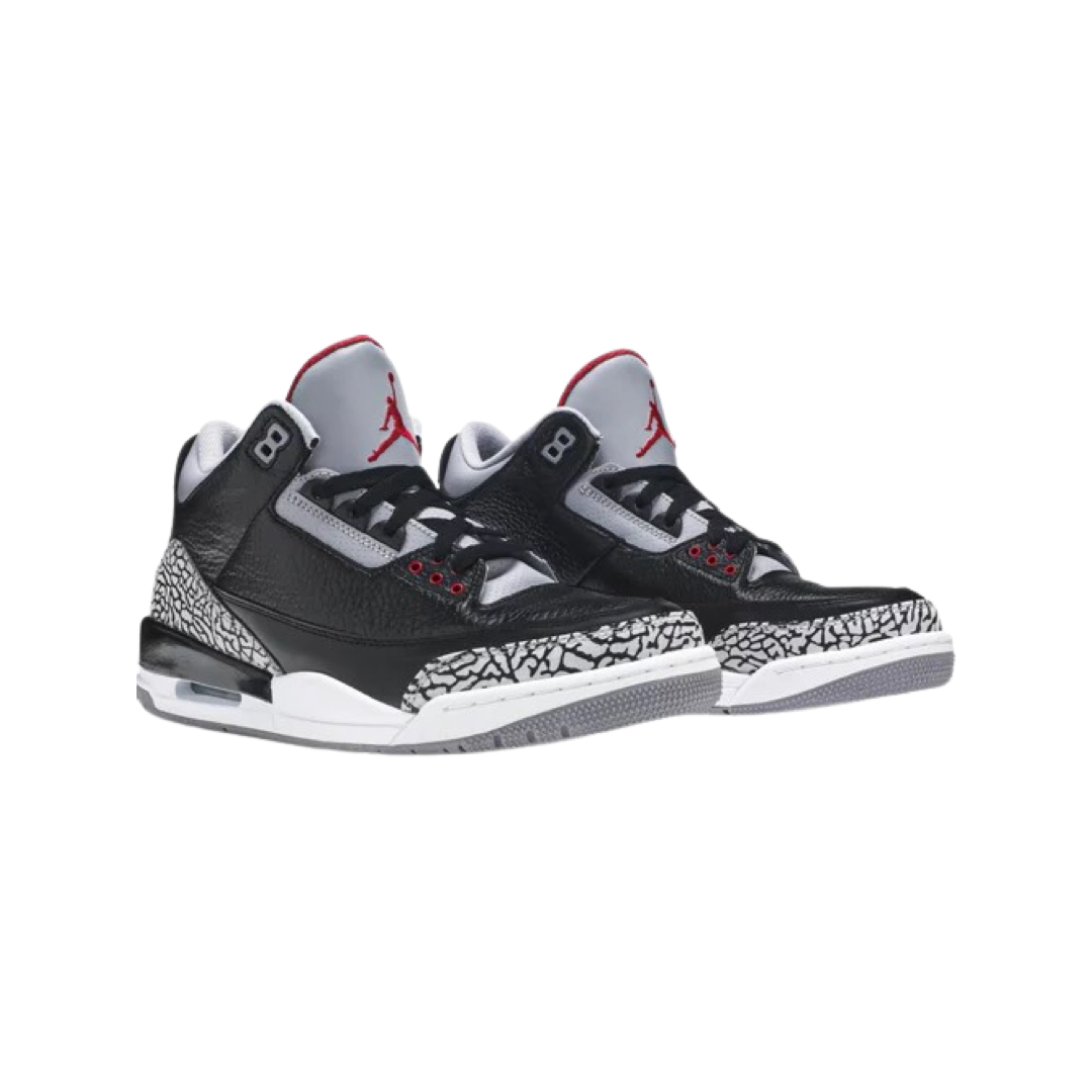 Air Jordan 3 Retro Sneakers - Black Cement Grey with Varsity Red Accents (2011 Edition) | Men's Basketball Shoes for Streetwear & Casual Outfits