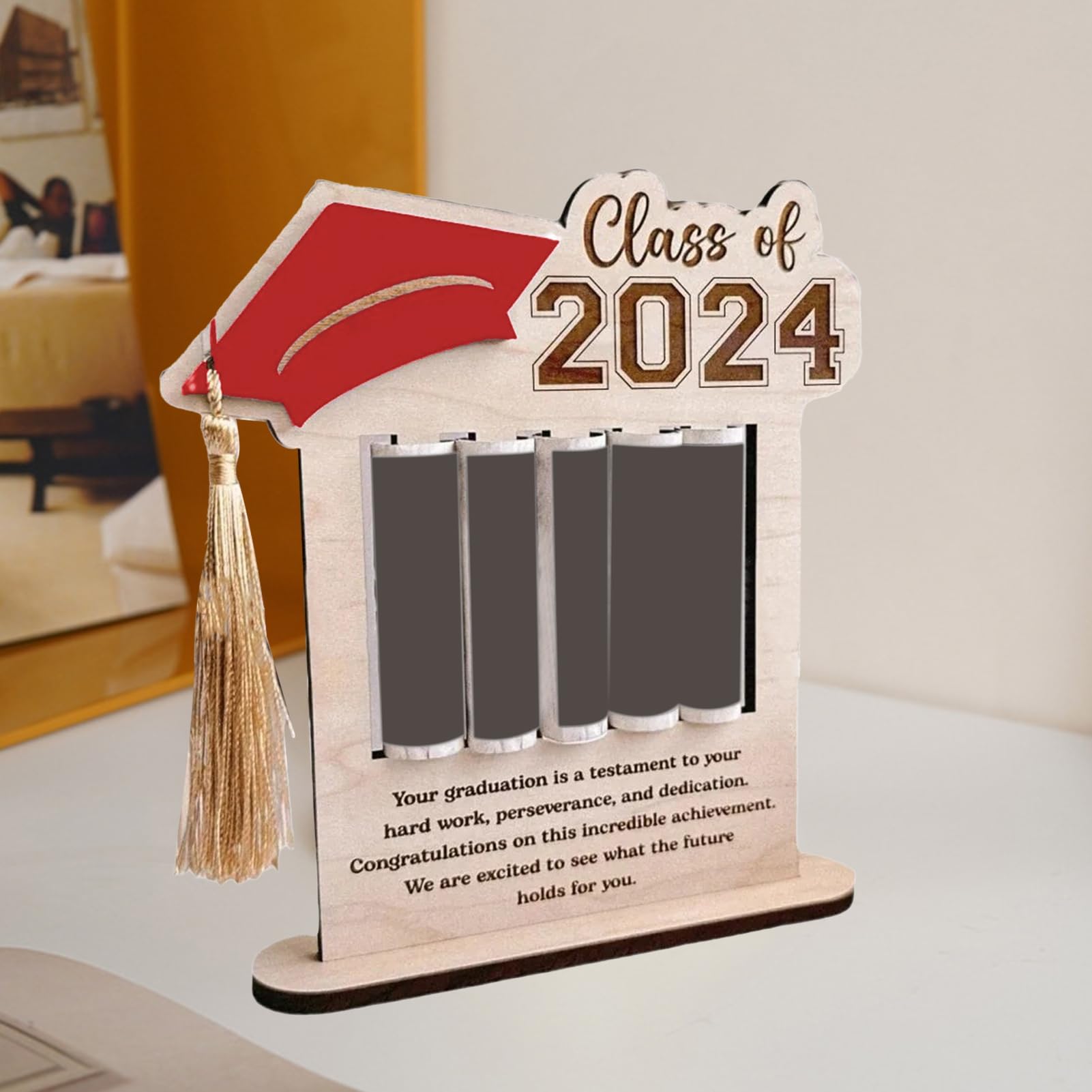 2024 Graduation Party Decorations - Money Holder & Gift Rack with Blackboard Sign | Purple Graduation Cash Display for Graduation Gifts & Celebrations | Perfect for High School & College Graduation Parties