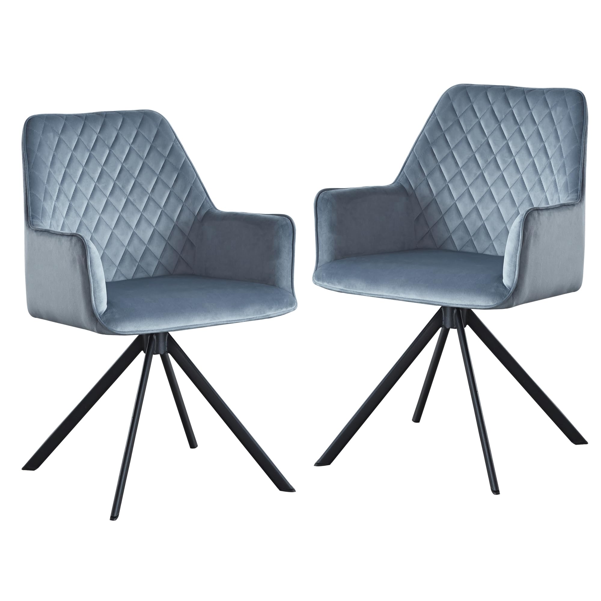 Velvet Home Office Desk Chair - Modern Vanity Accent Chair with Thick Comfortable Cushion, Metal Legs - Blue Set of 2 for Living Room, Bedroom, Study & Home Office Workspace