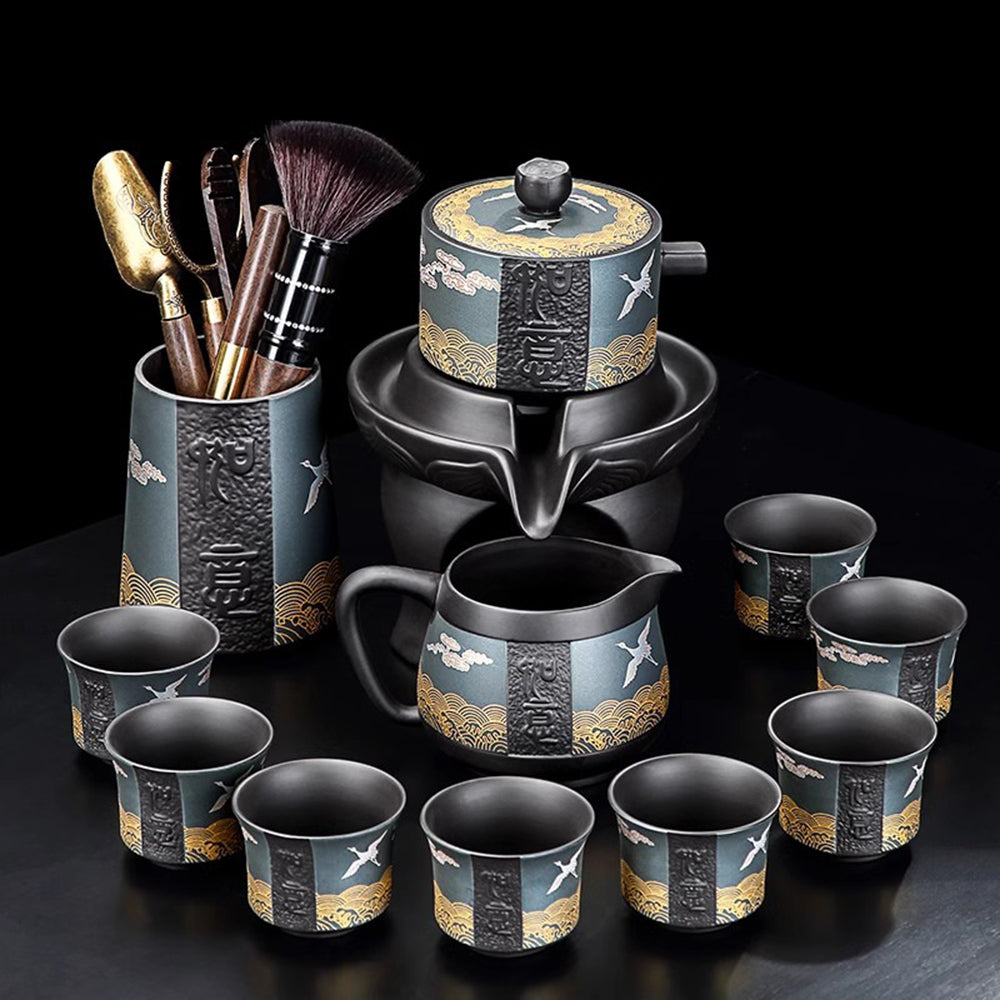 Premium Purple Clay Automatic Tea Set with Crane Design - Perfect for Chinese Tea Ceremonies, Gifts & Home Decor