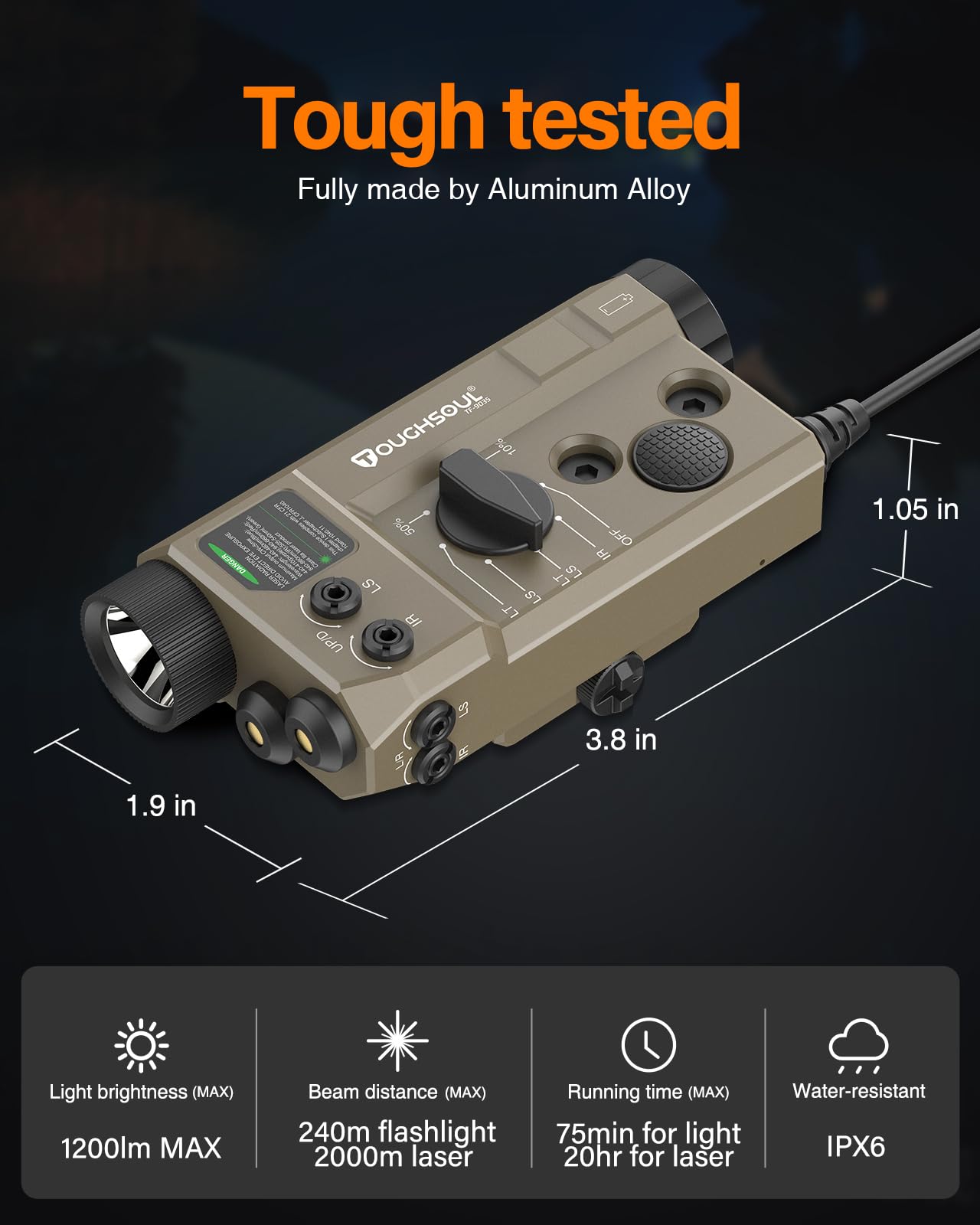 Tactical Flashlight with Green Laser & IR Combo - 1200 Lumen Rifle Light with Remote Pressure Switch | Picatinny & M-LOK Mount | Hunting, Home Defense & Outdoor Activities
