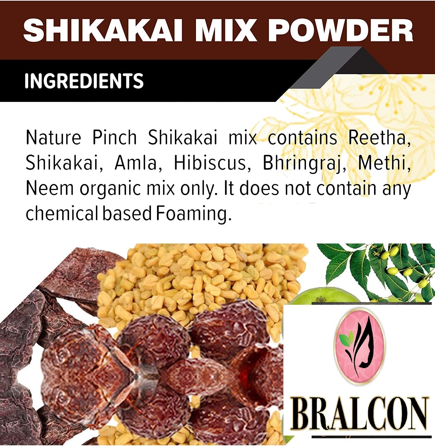 BRALCON Organic Shikakai Mix Powder - 100g | 100% Pure Natural Acacia Concinna Hair Care Powder | Rich in Vitamin C for Scalp Rejuvenation | Herbal Hair Pack for Shine & Growth | Perfect for Ayurvedic Hair Wash & Spa Treatments