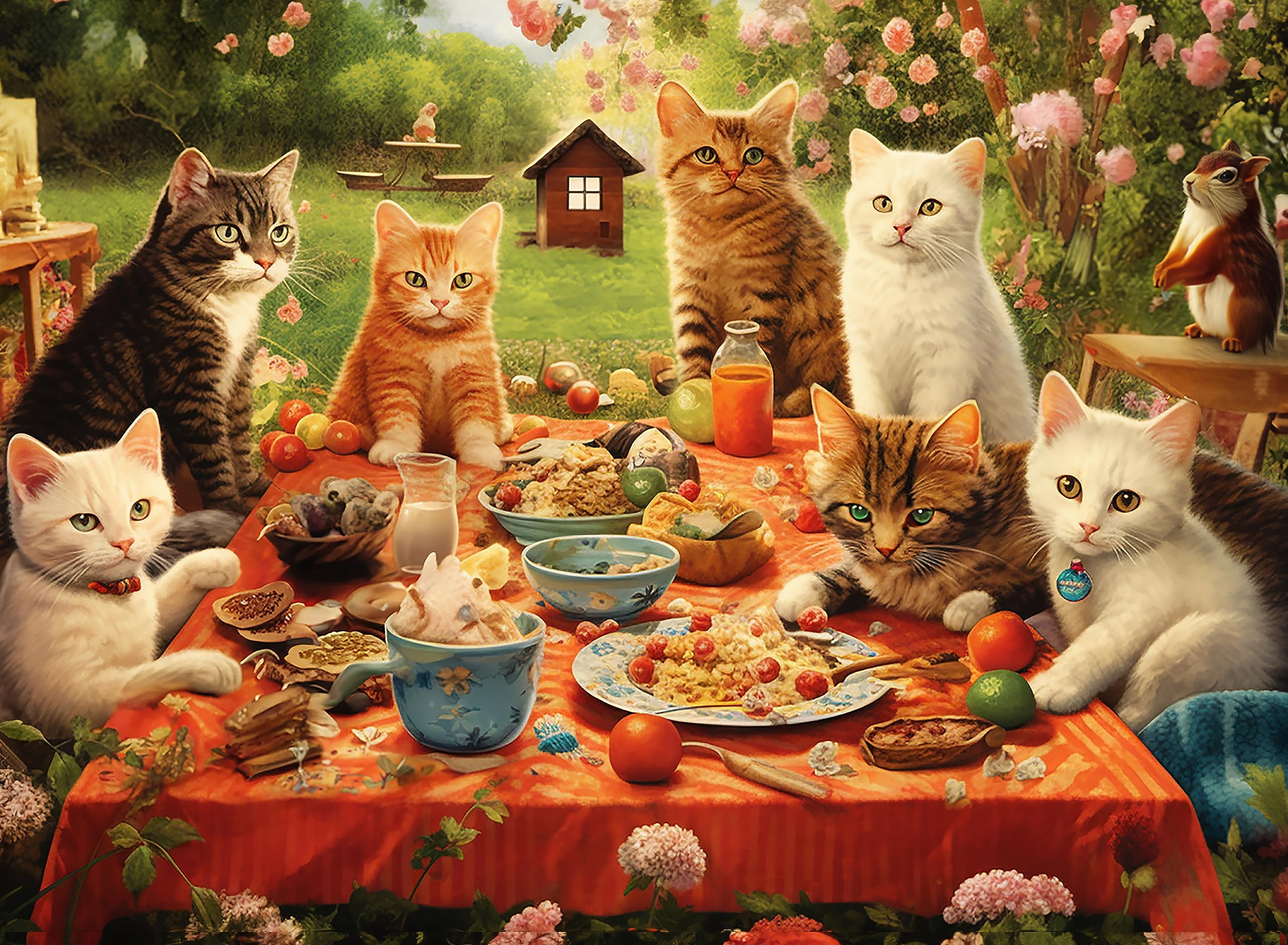 100-Piece Jigsaw Puzzle for Adults & Kids Ages 6-12 - Cute Cat Puzzle with Picnic Theme - Perfect for Family Game Night & Educational Playtime