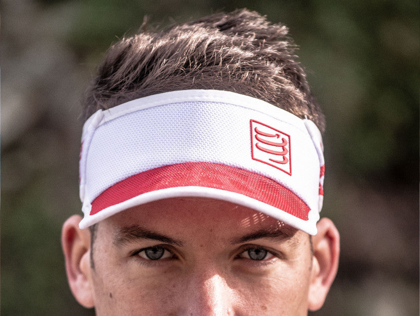 Compressport Unisex Spiderweb Ultralight Visor - Red/White SULVISOR 02 | Lightweight Running Hat for Men & Women | Perfect for Marathon, Cycling & Outdoor Sports