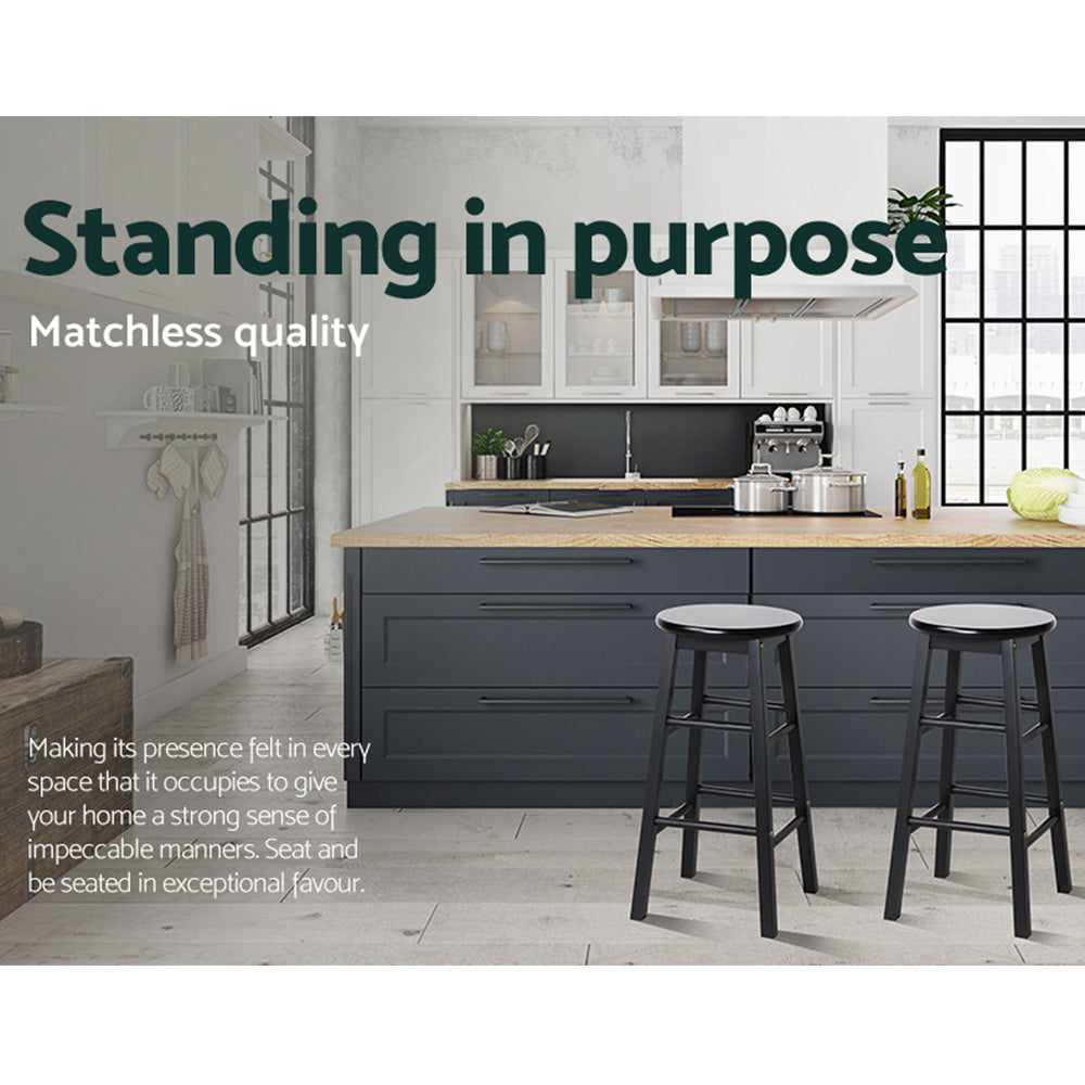 2 Pack Black Wooden Bar Stools with Round Seats - Perfect for Kitchen Island, Breakfast Nook & Home Bar Decor