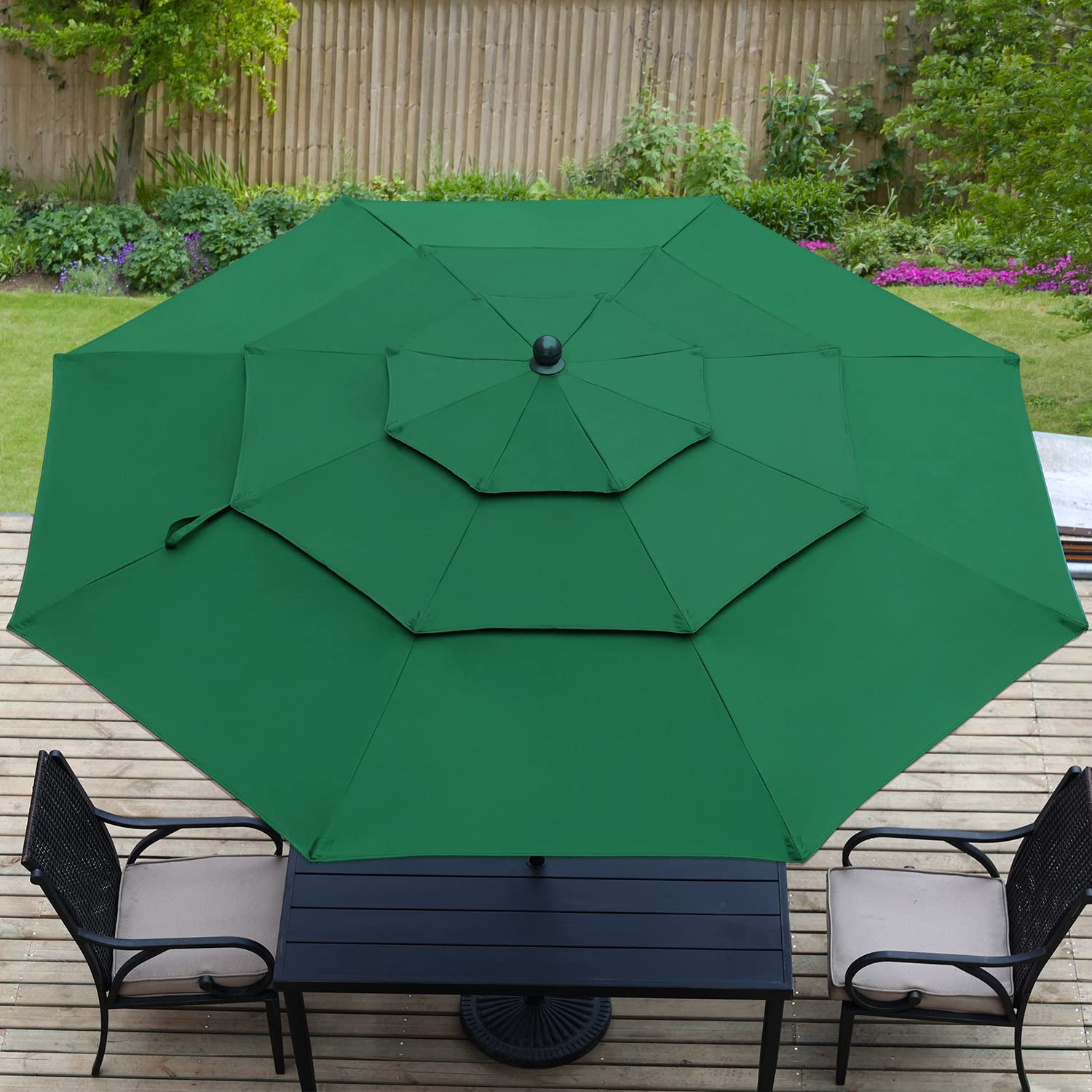 Aoodor 10 ft Green Outdoor Patio Umbrella with 3-Tier Design - Perfect for Backyard, Garden, Poolside, and Outdoor Dining Areas