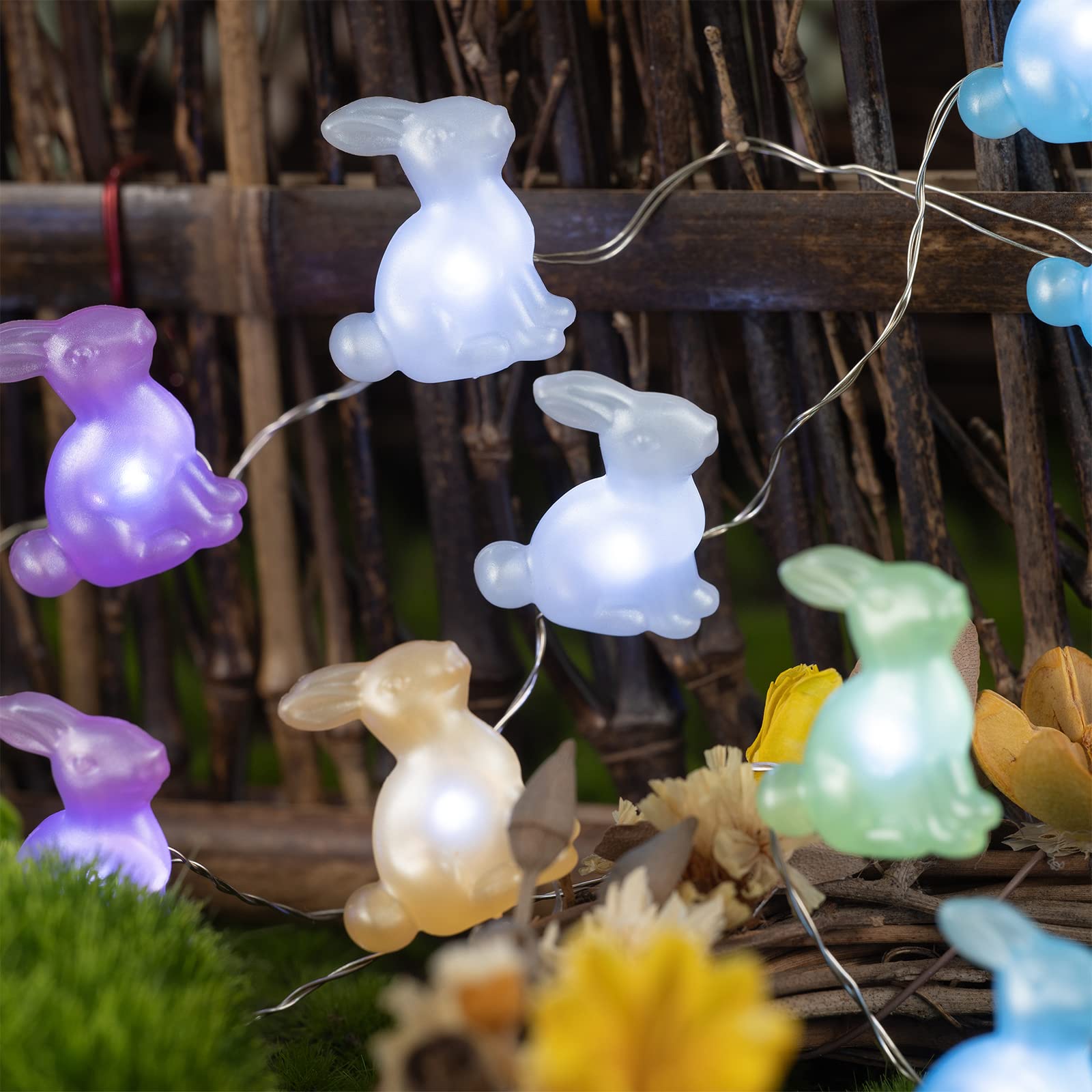 BOHON Easter Bunny LED String Lights - 10 ft 40 LEDs Battery Operated with Remote Control - Rabbit Shaped Fairy Lights for Bedroom, Party, Indoor, Birthday & Wedding Decor - Perfect for Easter Home Decorations, Holiday Lighting and Festive Atmosphere