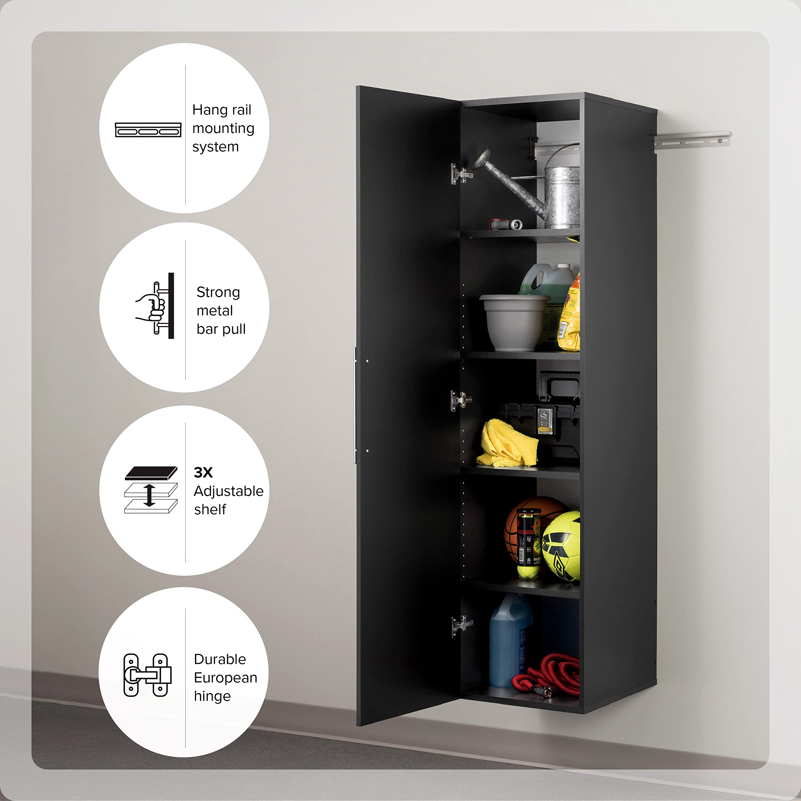 Prepac Black Wall Mounted Garage Storage Cabinet - 18