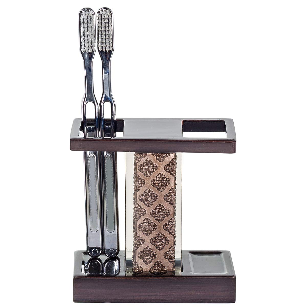 Dahlia Brown 4-Piece Bathroom Accessory Set - Soap Dispenser, Toothbrush Holder, Tumbler & Soap Dish | Modern Bathroom Decor for Home, Apartment & Guest Bath | Water-Resistant & Stylish Design