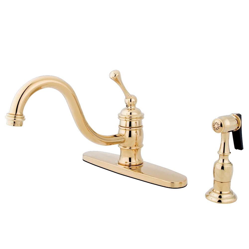 Kingston Brass KB3572BLBS Vintage Single Handle Kitchen Faucet with Brass Sprayer - 9-1/8 Inch Polished Brass Finish | Perfect for Farmhouse, Traditional & Rustic Style Kitchens