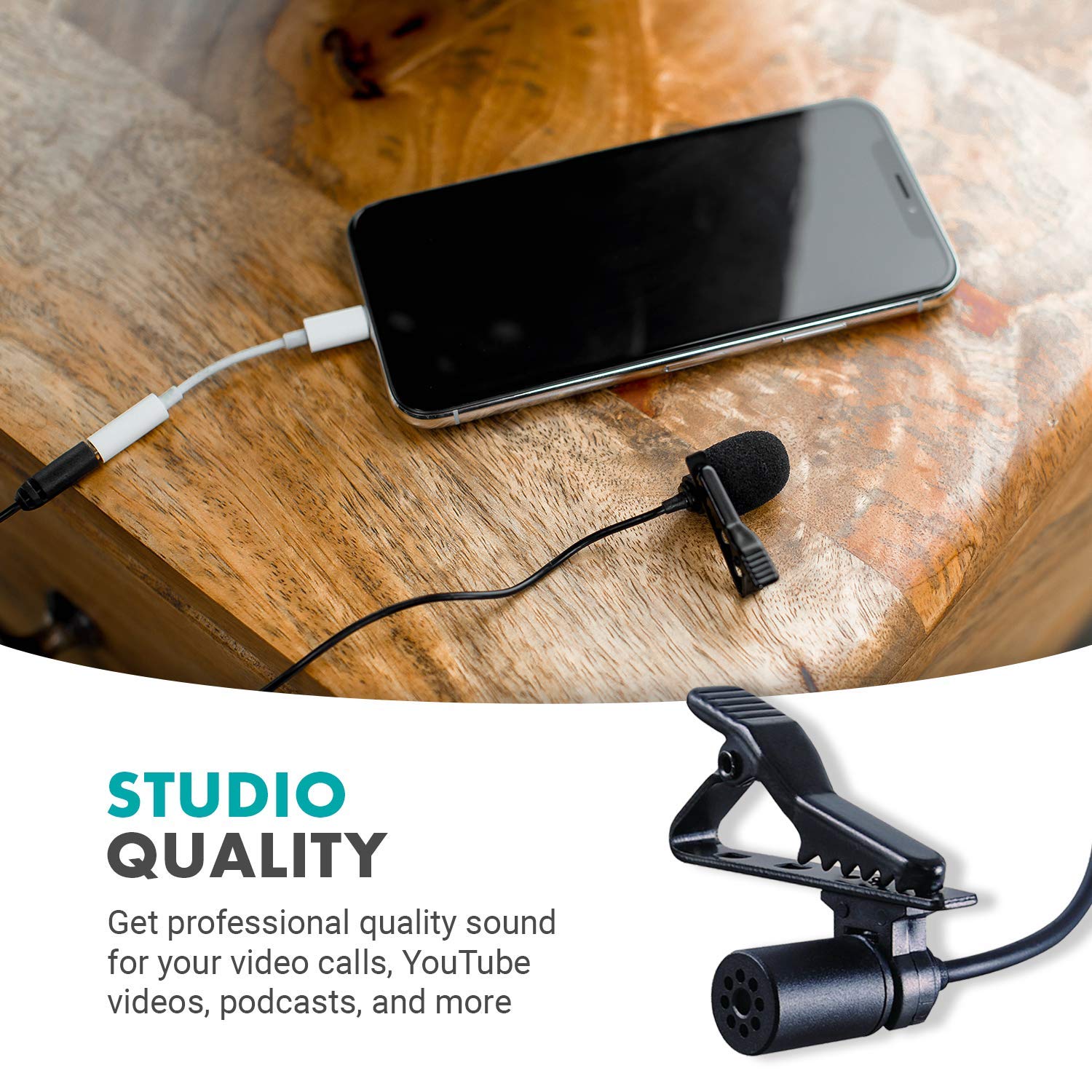 Movo PM10 Lavalier Mic for iPhone Android - Perfect for Podcast Vlog Interview
