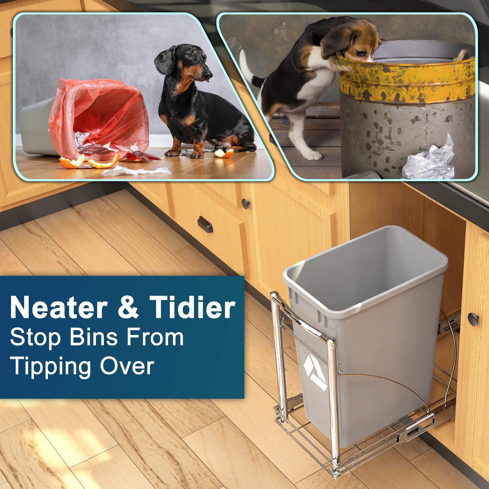 Adjustable Pull Out Trash Can for 7-13 Gallon - Under Cabinet or Sink Slide Out Garbage Bin - Perfect for Kitchen, Bathroom, or Office Organization