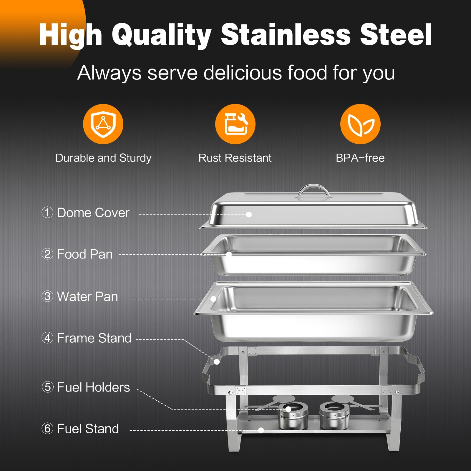 Giantex 2-Pack 9 Qt Stainless Steel Chafing Dishes for Buffet – Full Size Food Pan, Water Pan, Fuel Holders, Removable Lid & Foldable Frame Stand – Professional Warming Trays for Catering, Parties, Weddings & Events