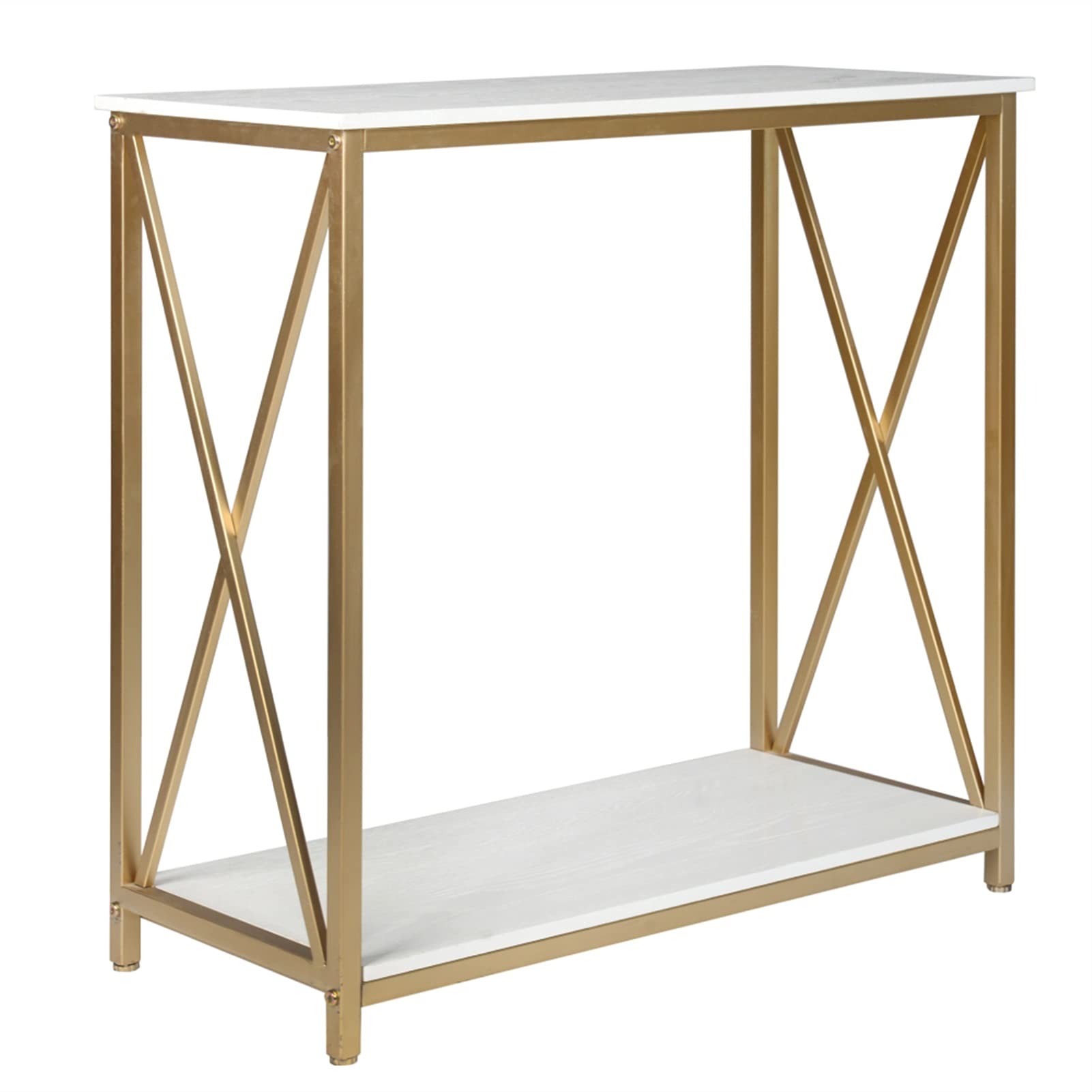 2-Tier Gold Console Table with Faux Marble Top - Entryway Sofa Table, Side Table & End Table - Elegant Gold Metal Frame for Living Room, Bedroom & Hallway Decor
