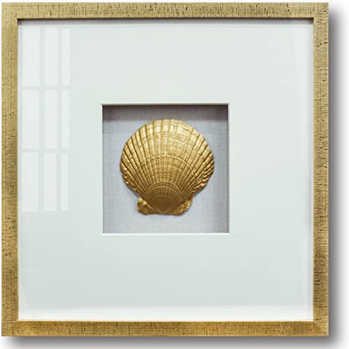 3D Scallop 20 Inch Wall Decor with Glass - Elegant Shadow Box Wall Art for Wedding, Bridal Shower, Baby Shower, Nursery, Party Centerpieces - Gold Shell Background Home Decoration | Perfect for Living Room, Bedroom, Dining Room & Event Decor